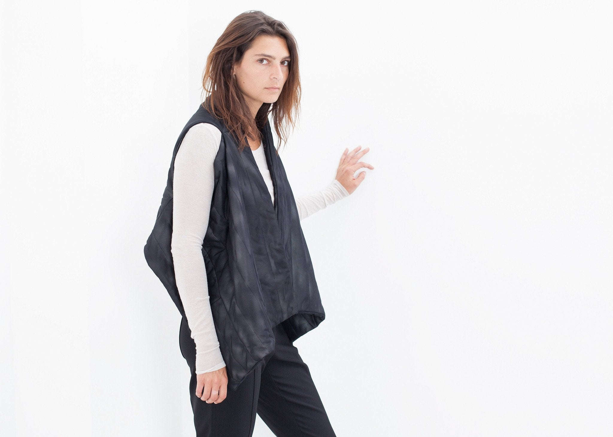 Quilted Mesh Waistcoat in Black/White|women's vests[option1]|[option2]|[option3] - hello