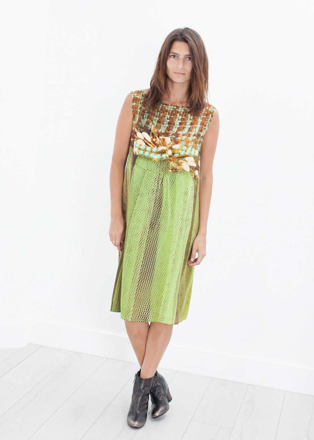 Silk Shift in Tweed and Net|women's dresses[option1]|[option2]|[option3] - hello