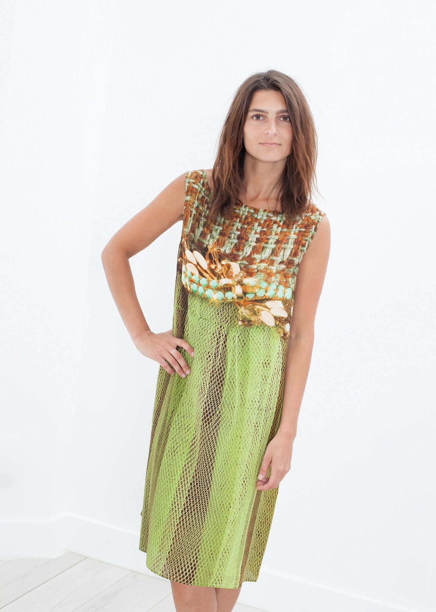 Silk Shift in Tweed and Net|women's dresses[option1]|[option2]|[option3] - hello