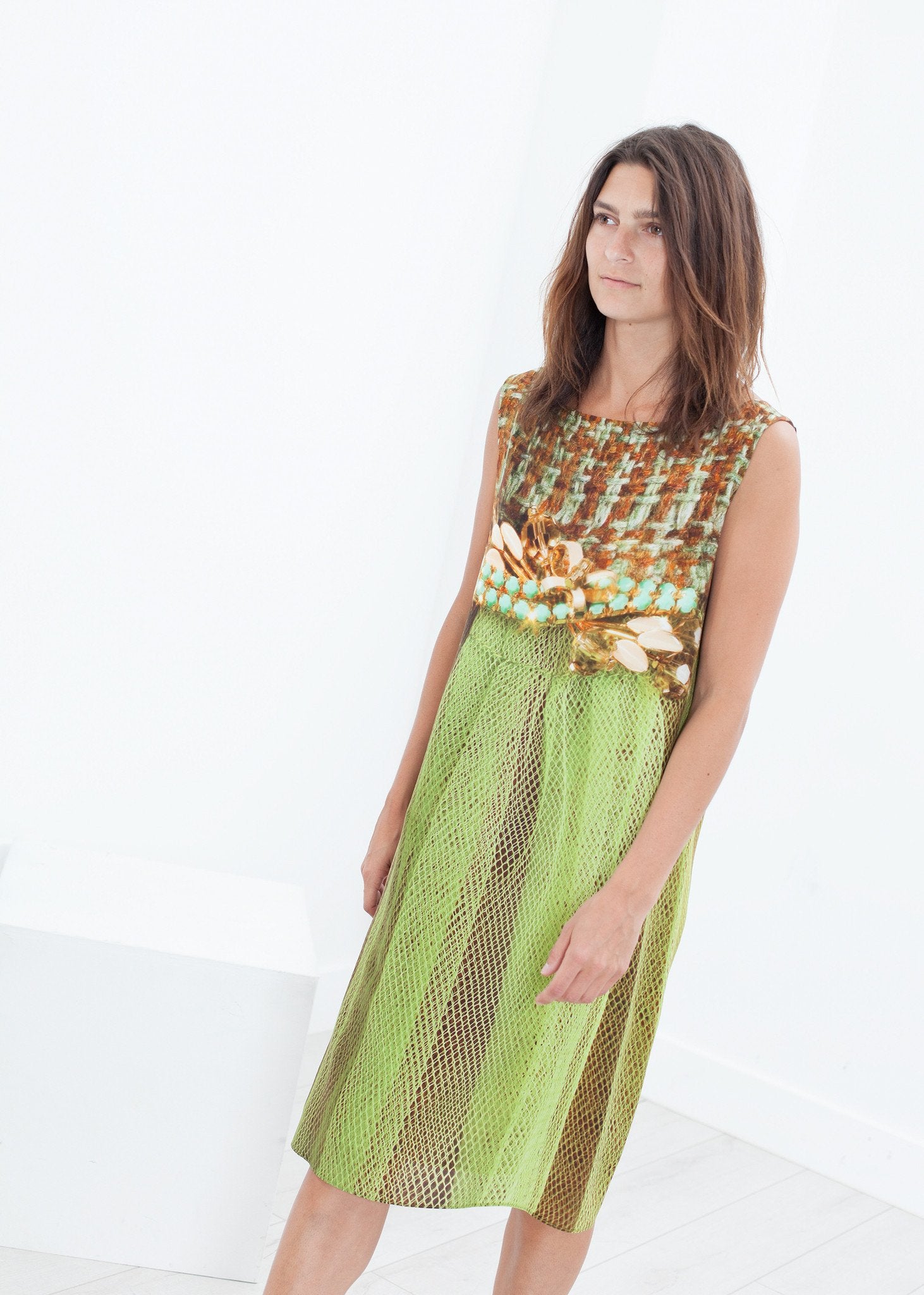 Silk Shift in Tweed and Net|women's dresses[option1]|[option2]|[option3] - hello