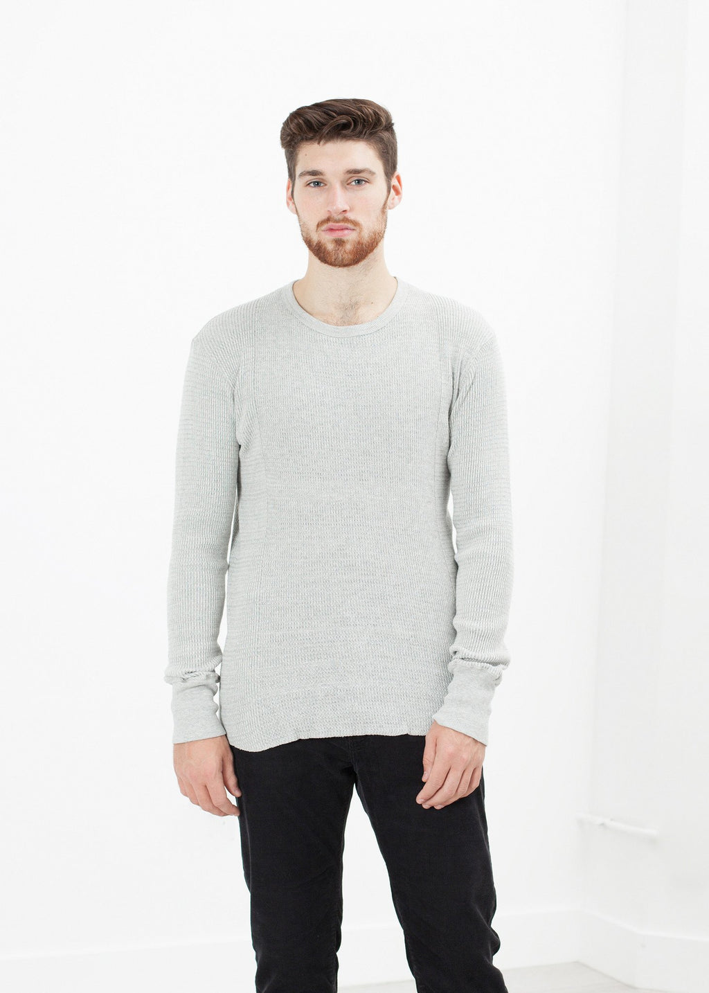 Waffle Knit Long Sleeve Tee|men's t-shirts[option1]|[option2]|[option3] - hello