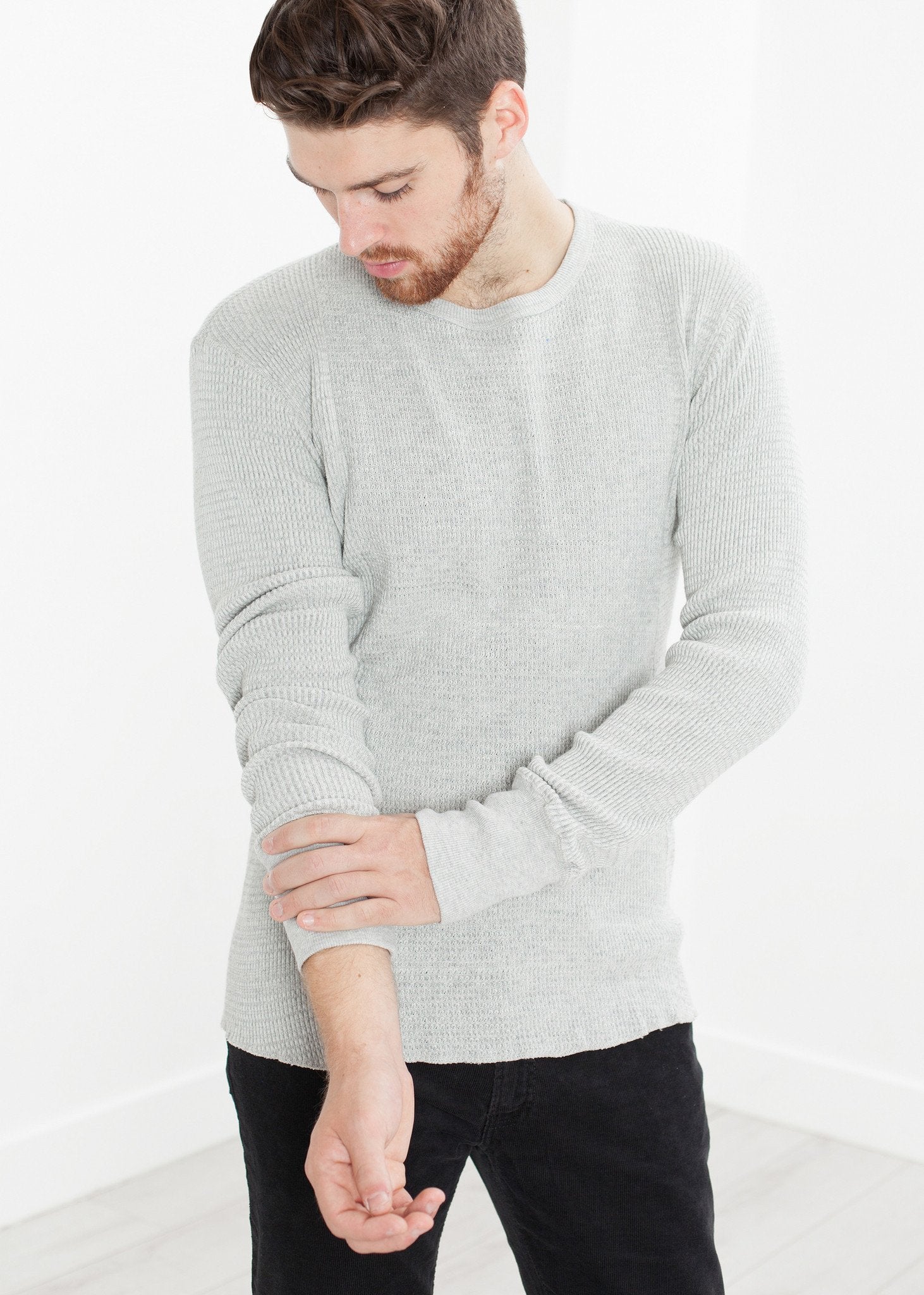Waffle Knit Long Sleeve Tee|men's t-shirts[option1]|[option2]|[option3] - hello