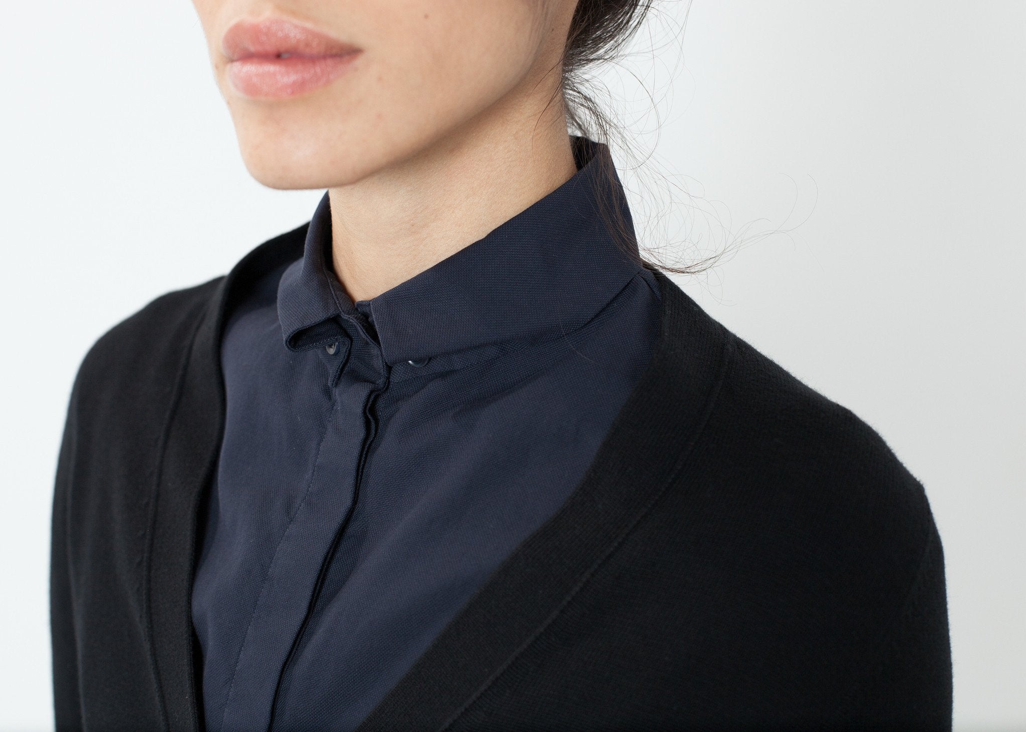 Wrinkled Tux Shirt in Navy|women's button-ups[option1]|[option2]|[option3] - hello