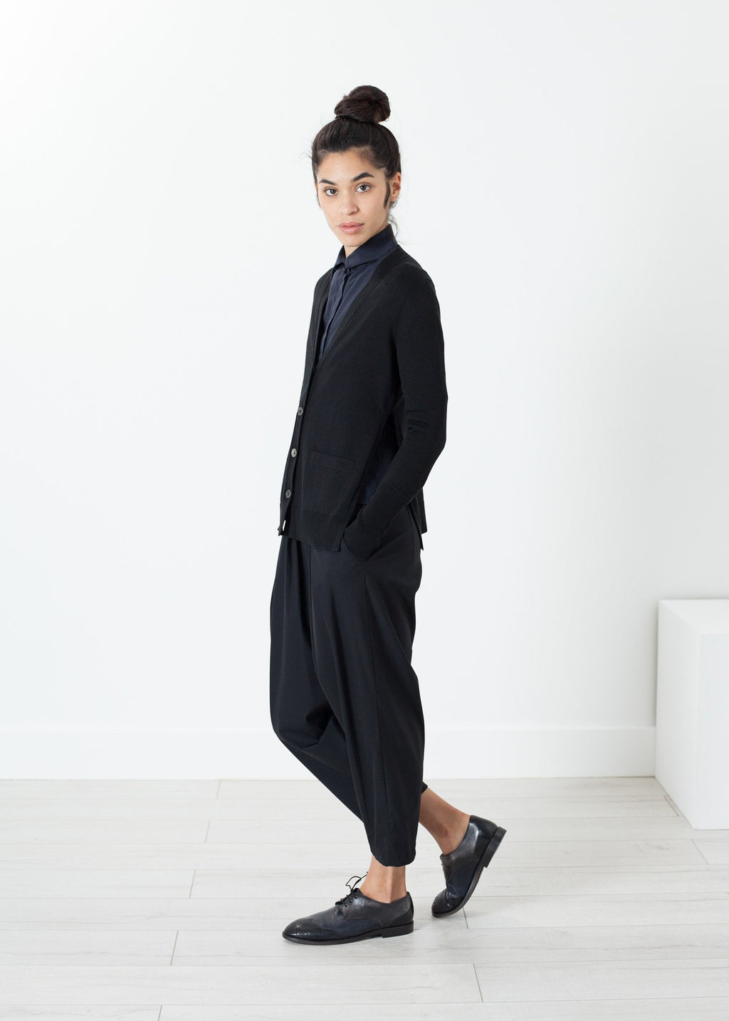 Square Cardigan in Black|women's knitwear[option1]|[option2]|[option3] - hello