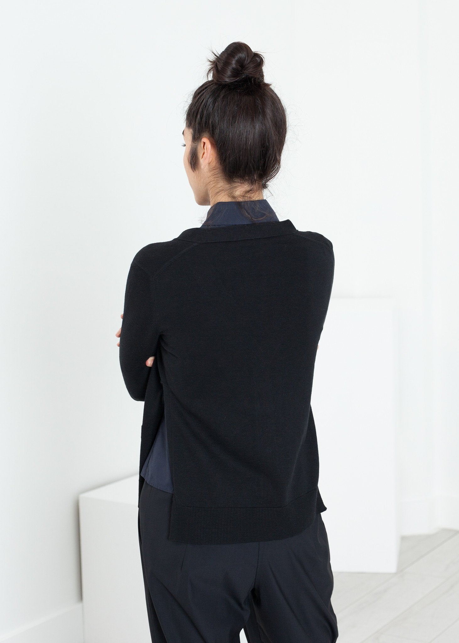 Square Cardigan in Black|women's knitwear[option1]|[option2]|[option3] - hello