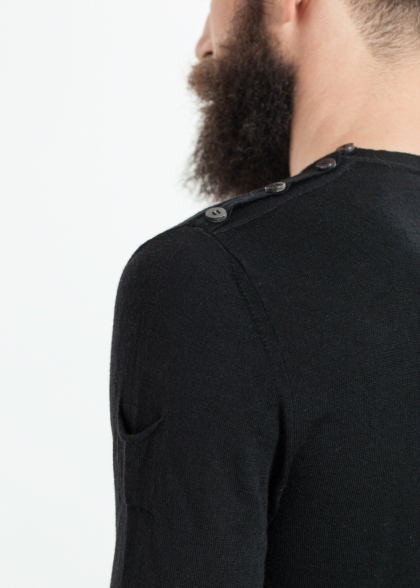 Button Shoulder Pullover in Black|men's knitwear[option1]|[option2]|[option3] - hello