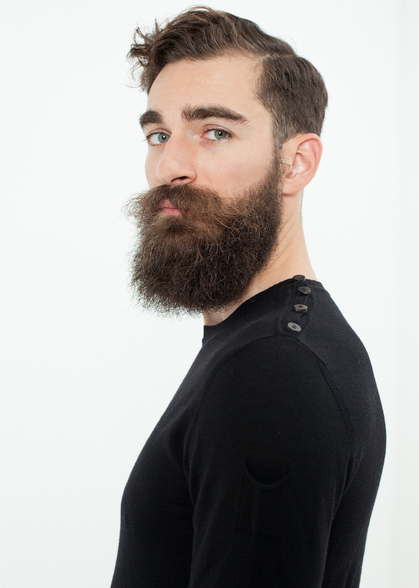 Button Shoulder Pullover in Black|men's knitwear[option1]|[option2]|[option3] - hello