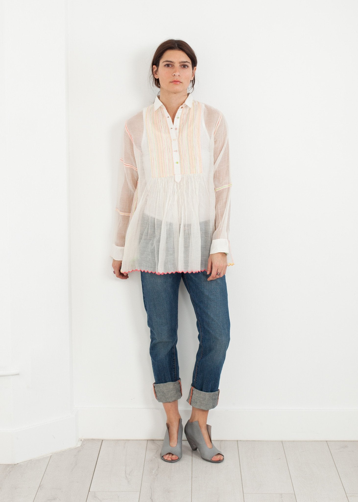 Sheer Rainbow Blouse in White|women's tops[option1]|[option2]|[option3] - hello