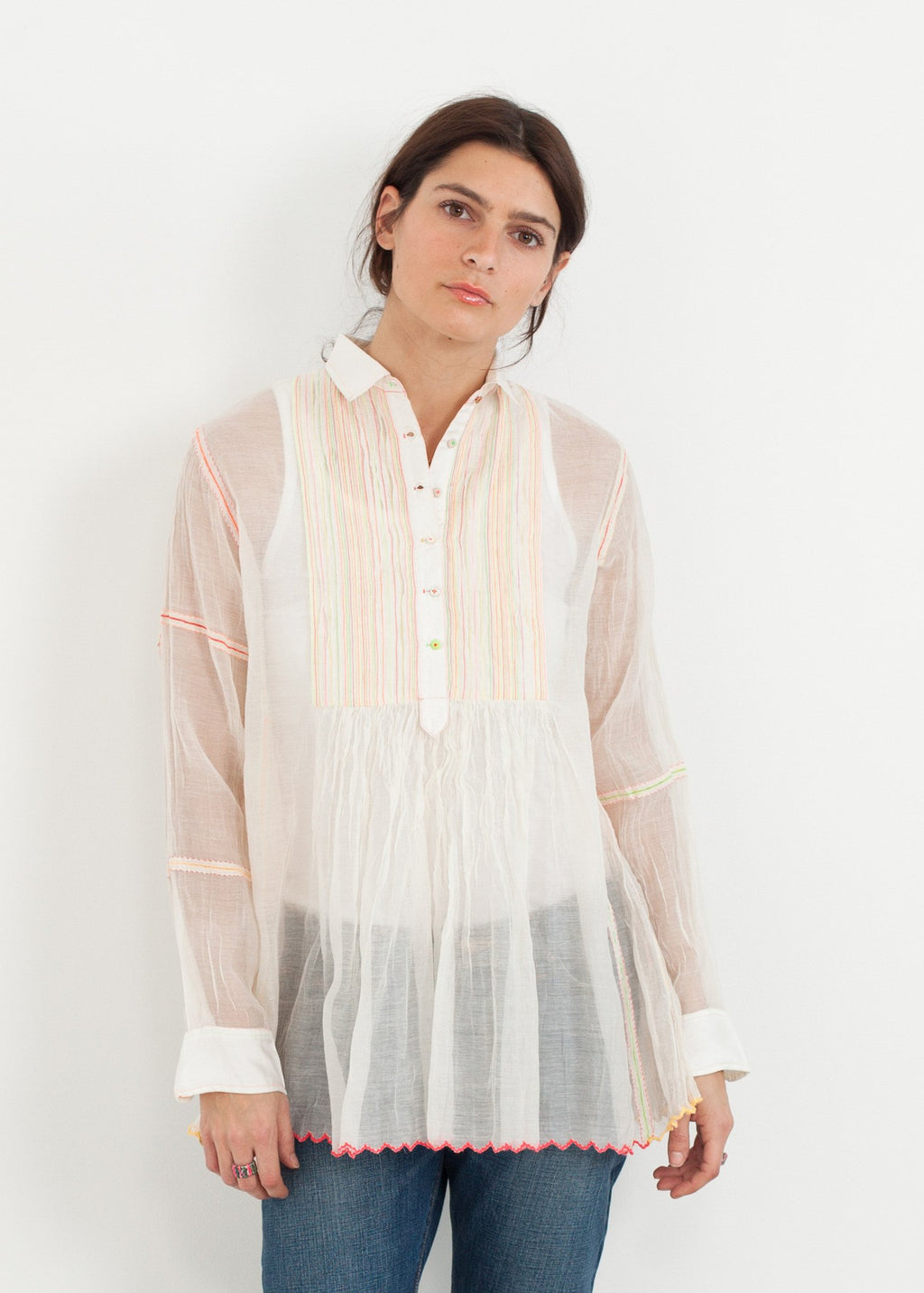 Sheer Rainbow Blouse in White|women's tops[option1]|[option2]|[option3] - hello
