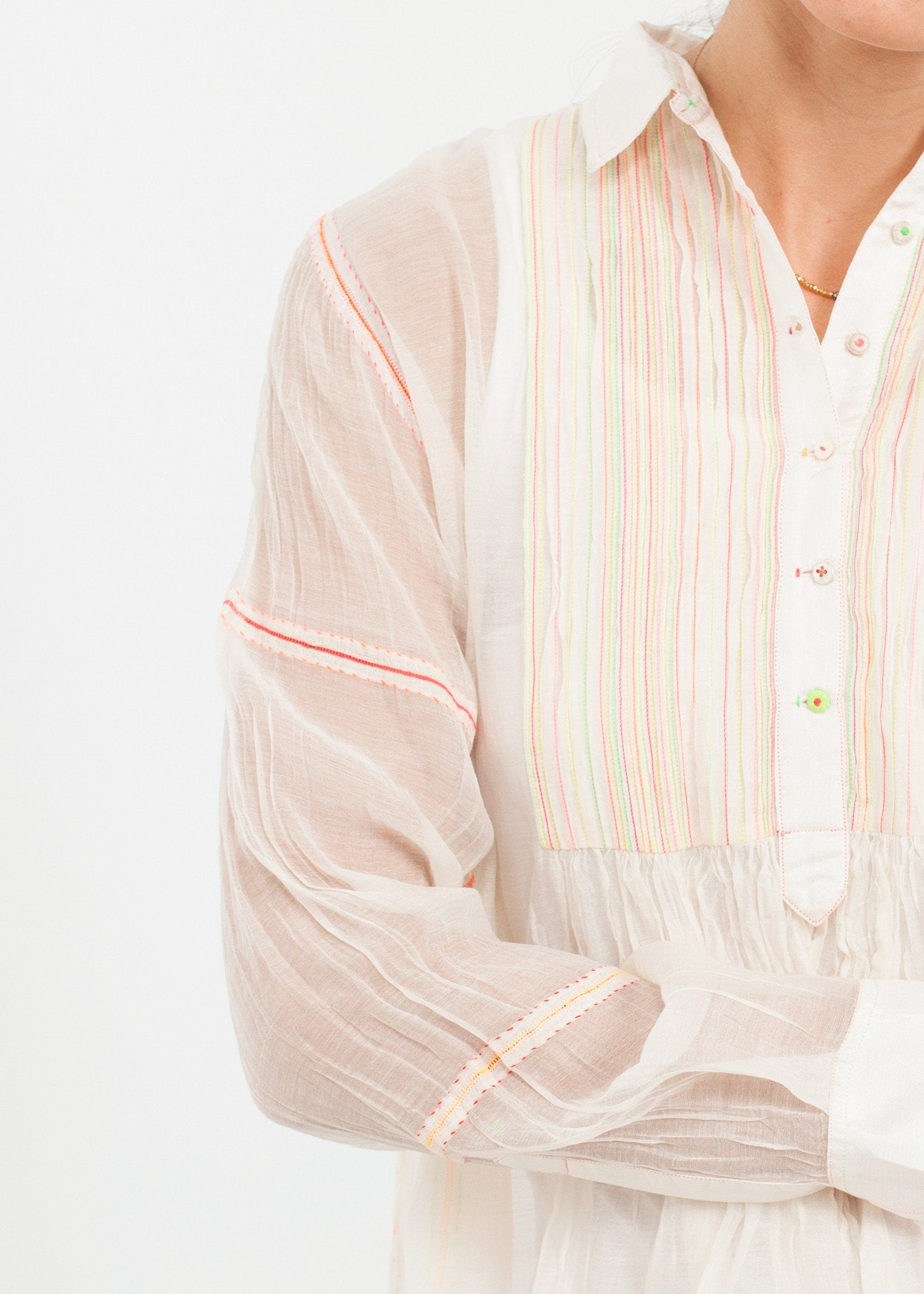Sheer Rainbow Blouse in White|women's tops[option1]|[option2]|[option3] - hello