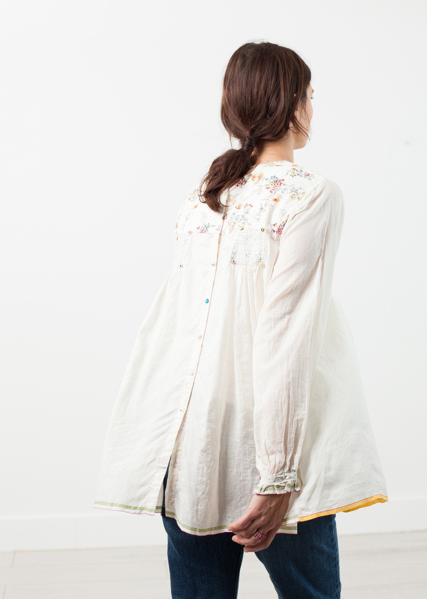 Floral Front Peasant Blouse in White|women's tops[option1]|[option2]|[option3] - hello