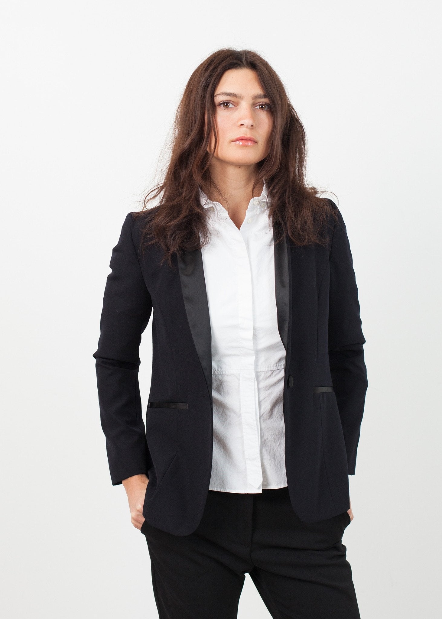 Shawl Collar Blazer in Black|women's coats & jackets[option1]|[option2]|[option3] - hello