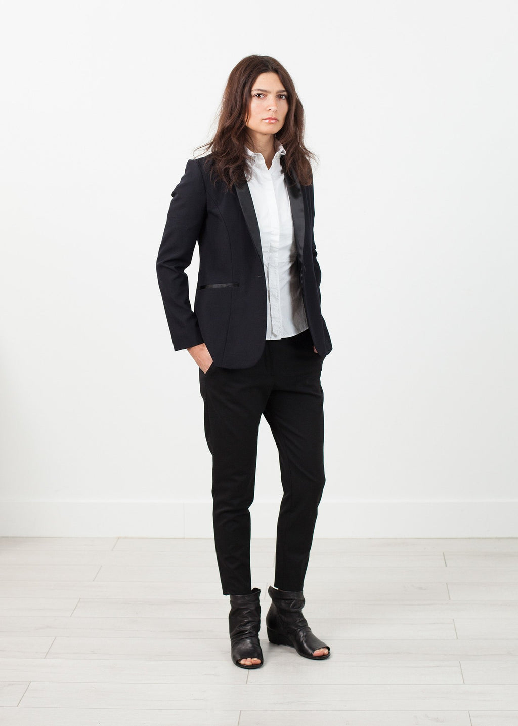 Shawl Collar Blazer in Black|women's coats & jackets[option1]|[option2]|[option3] - hello
