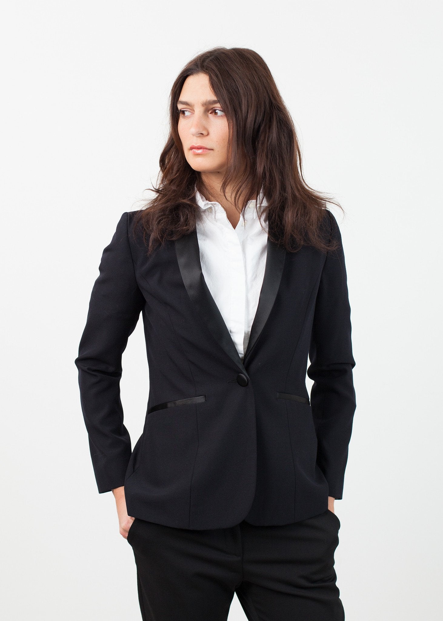 Shawl Collar Blazer in Black|women's coats & jackets[option1]|[option2]|[option3] - hello