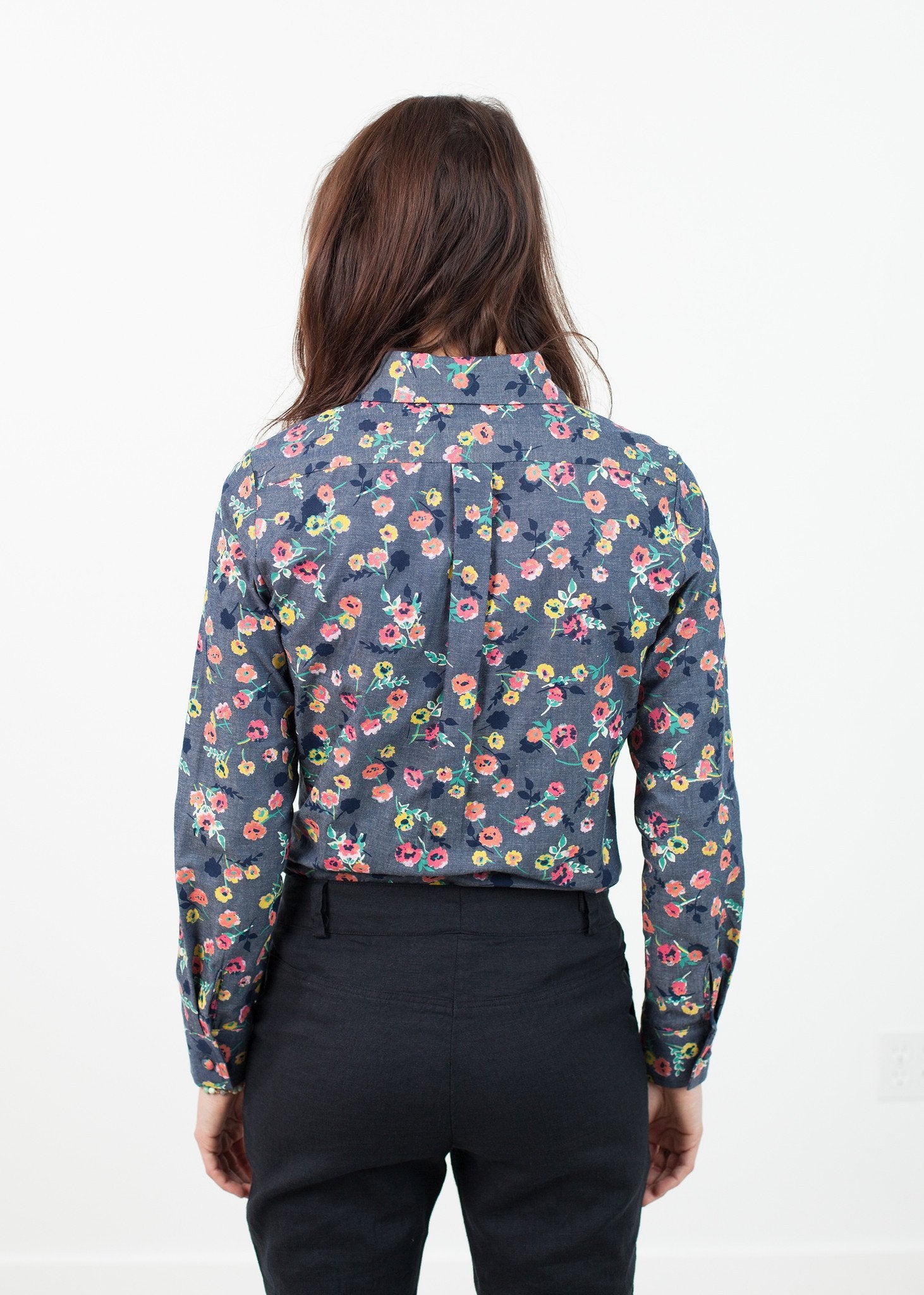Long Sleeve Blouse in Black/Floral|women's button-ups[option1]|[option2]|[option3] - hello