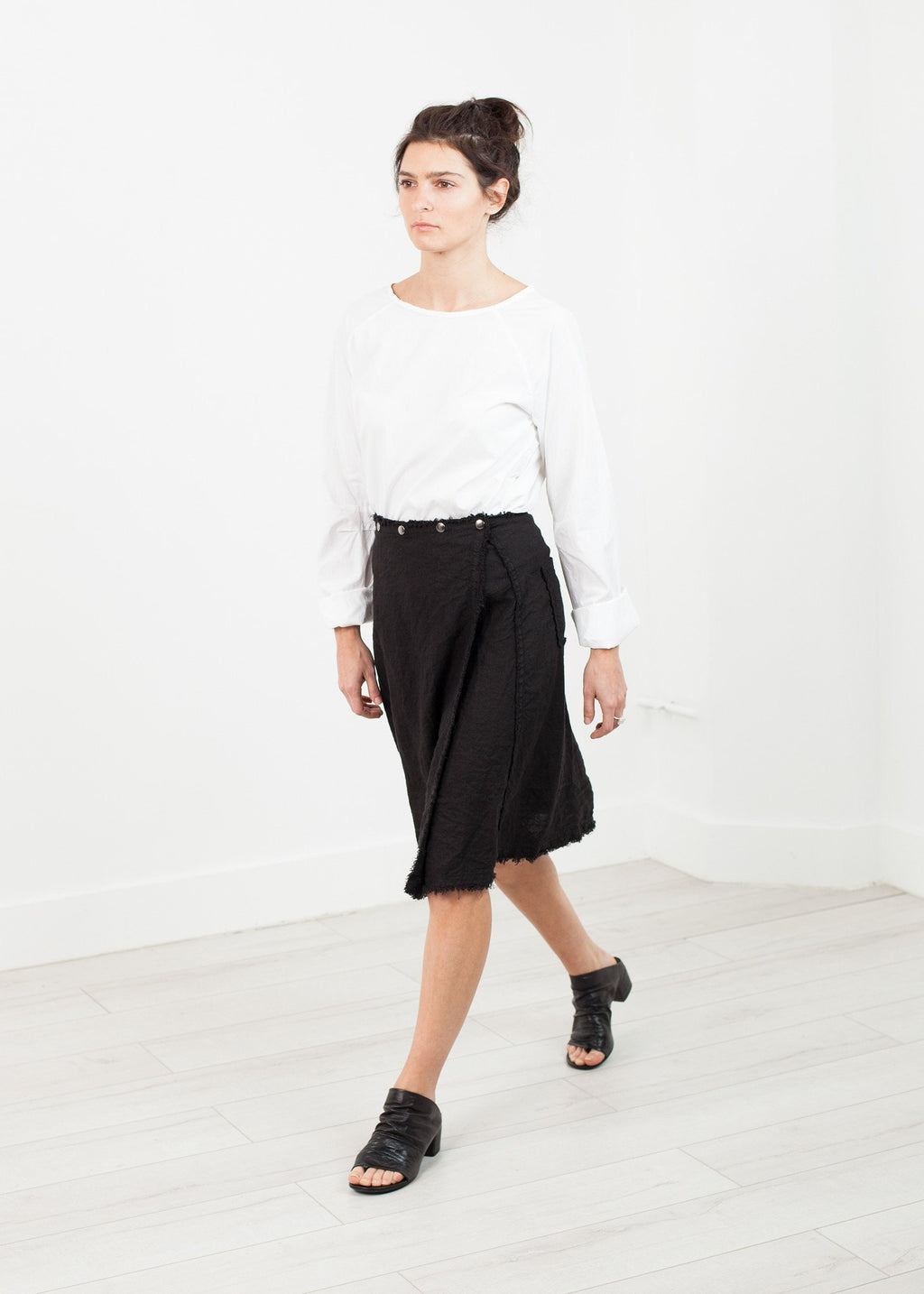 Wrap Snap Skirt in Black|women's skirts[option1]|[option2]|[option3] - hello