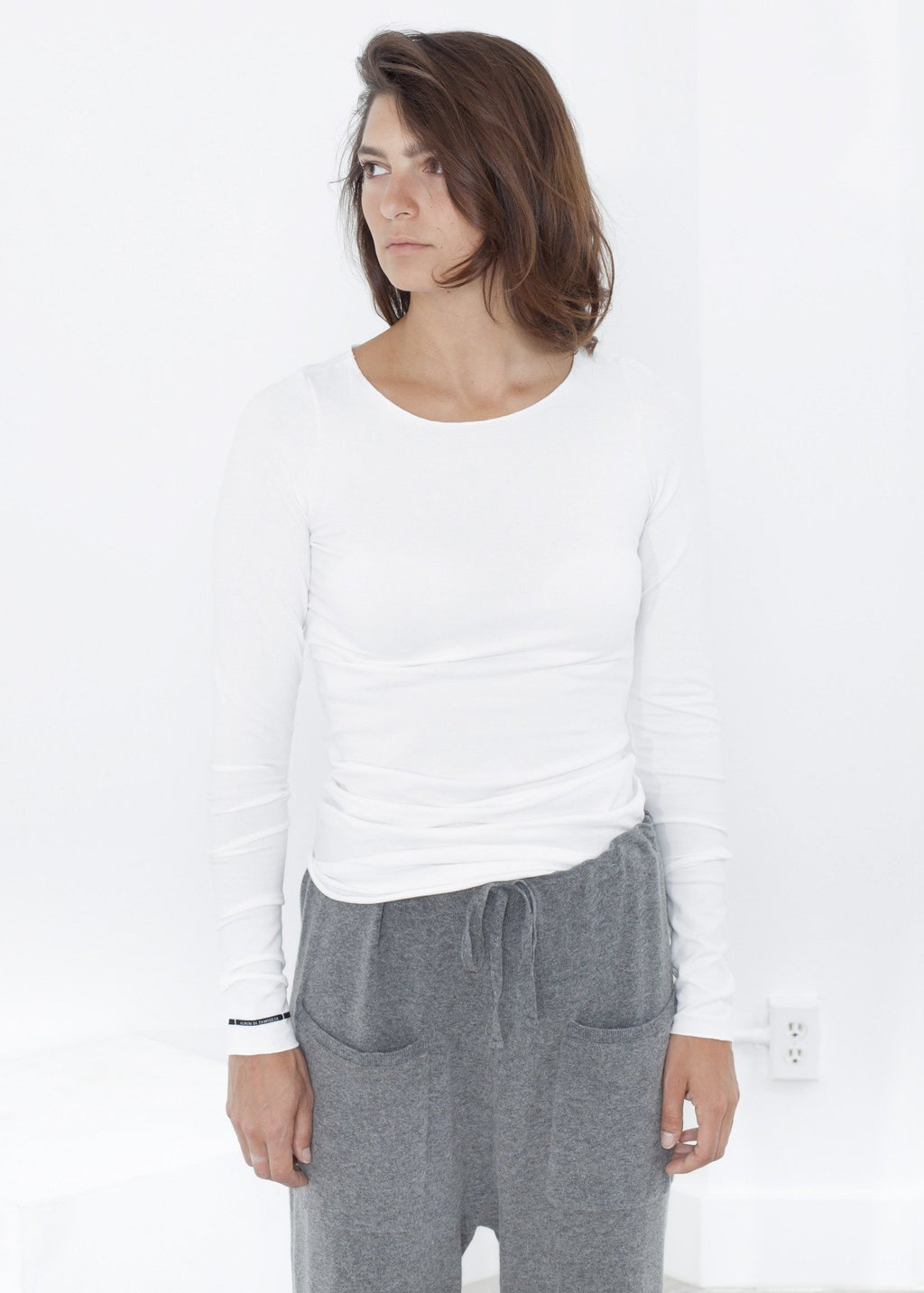 Stretch Tee in Milk|women's t-shirts[option1]|[option2]|[option3] - hello