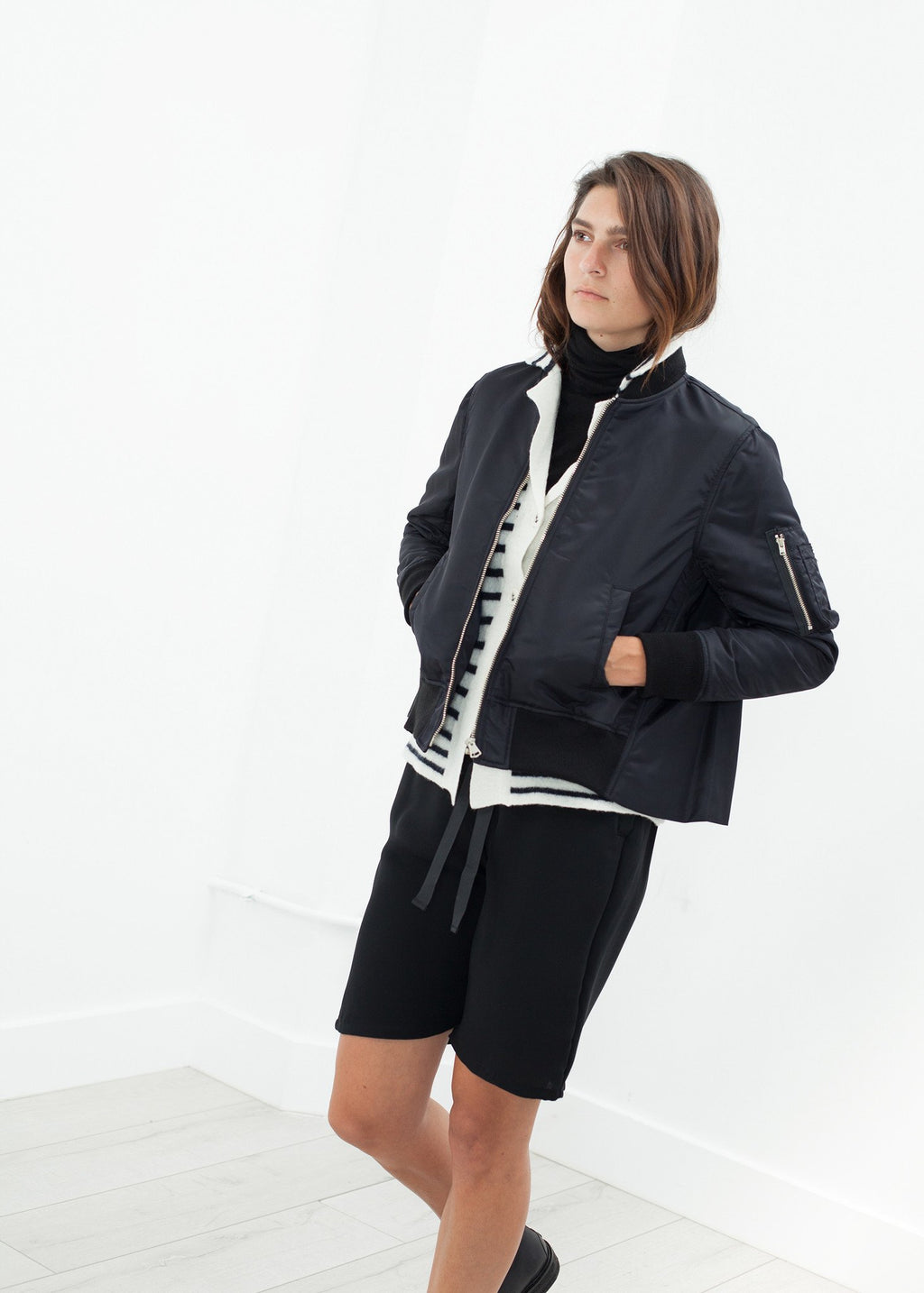 Swing Bomber in Black|women's coats & jackets[option1]|[option2]|[option3] - hello