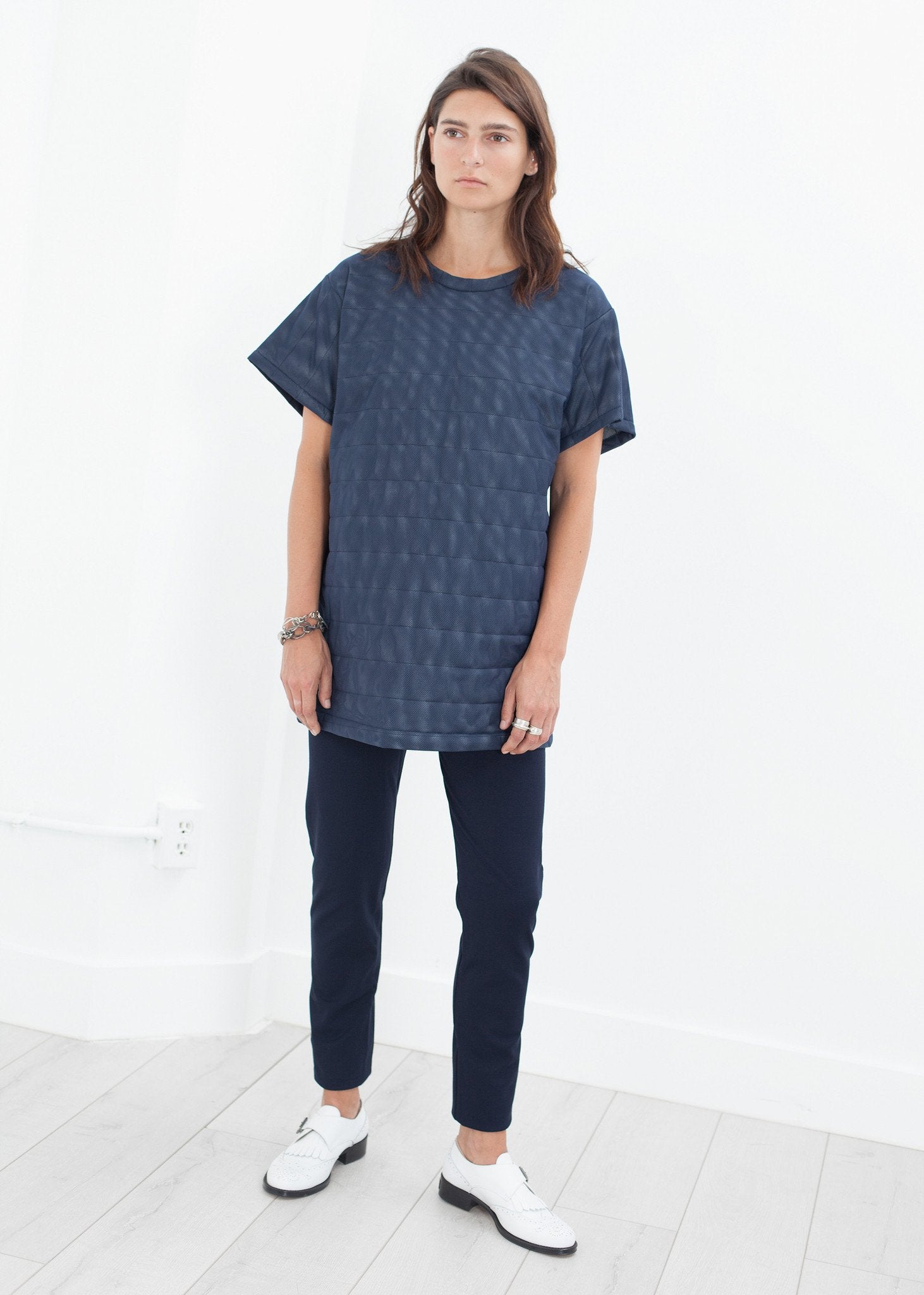 Quilted Mesh Mini Dress in Navy|Dresses[option1]|[option2]|[option3] - hello