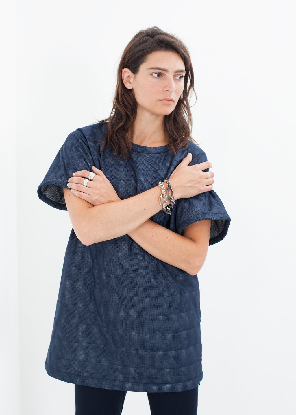 Quilted Mesh Mini Dress in Navy|Dresses[option1]|[option2]|[option3] - hello