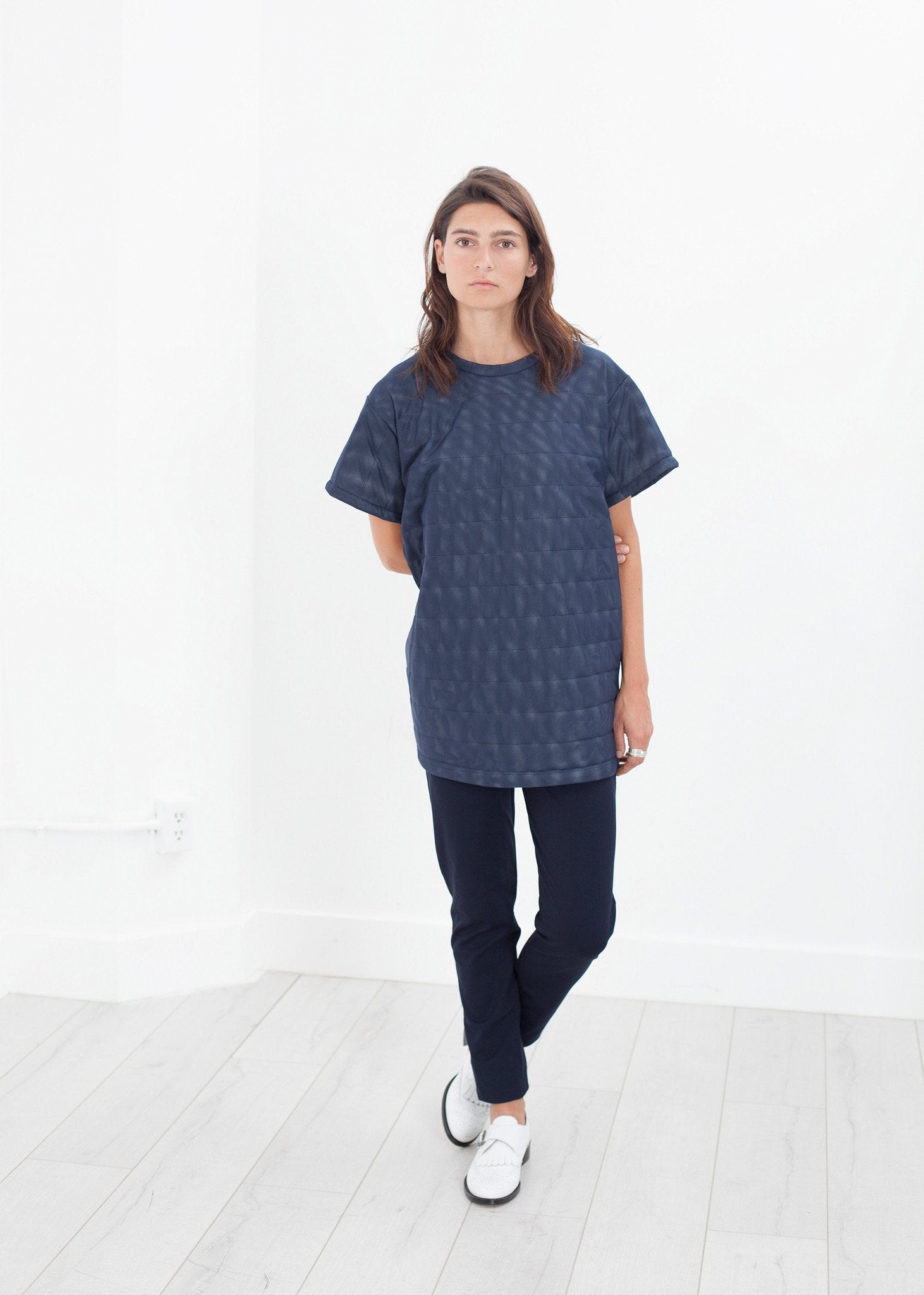 Quilted Mesh Mini Dress in Navy|Dresses[option1]|[option2]|[option3] - hello