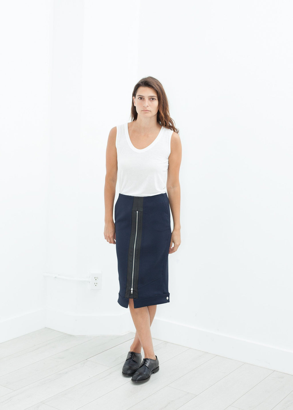 Contrast Zipper Skirt in Navy|women's skirts[option1]|[option2]|[option3] - hello