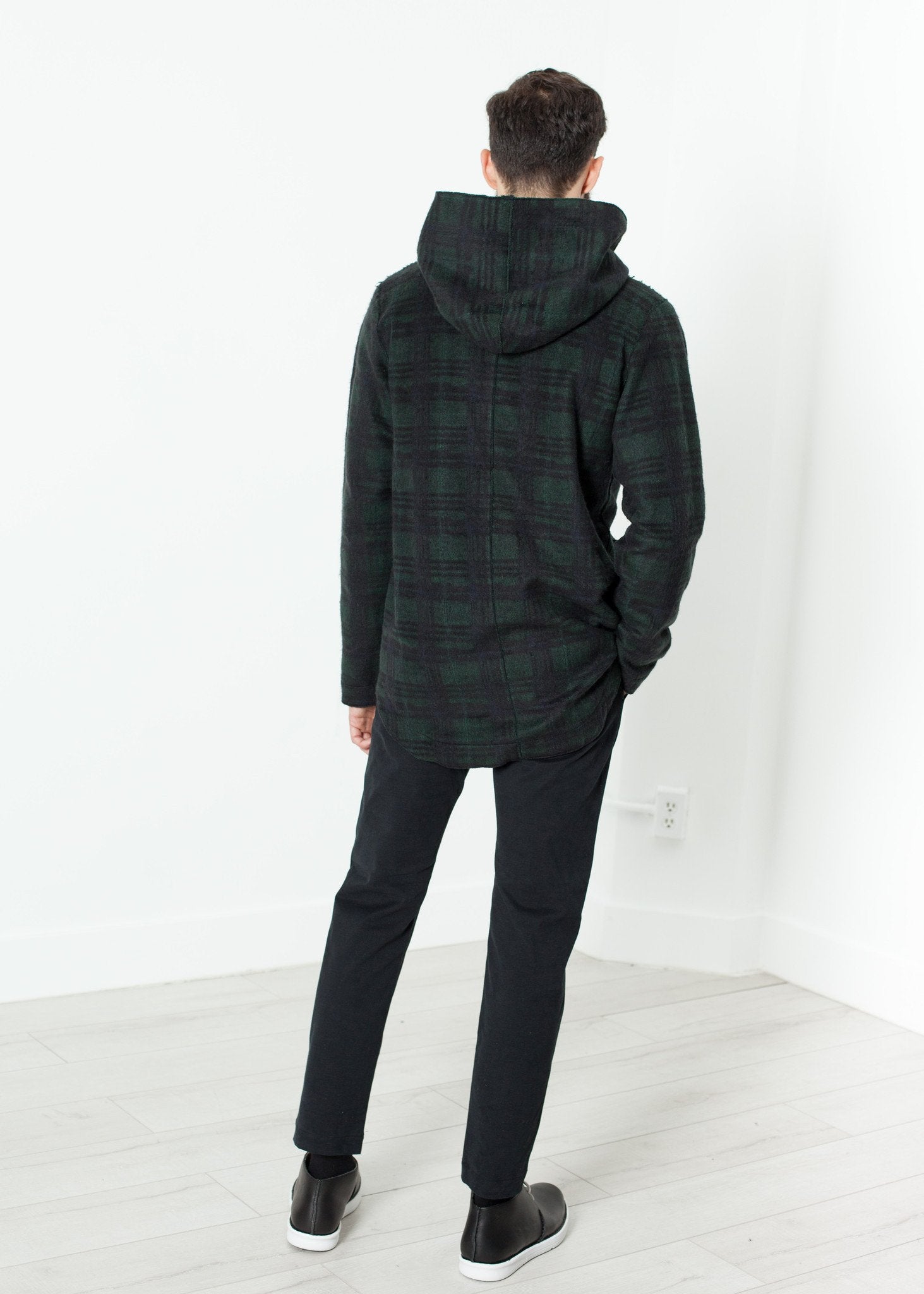 Double Breasted Hoodie in Forest Plaid|men's coats & jackets[option1]|[option2]|[option3] - hello