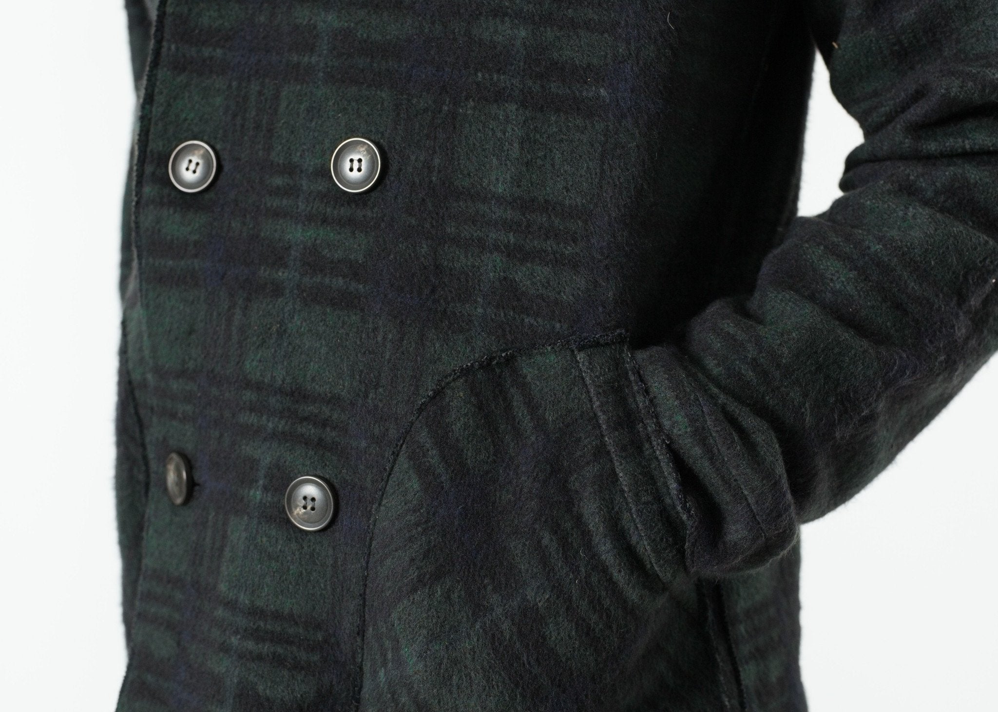 Double Breasted Hoodie in Forest Plaid|men's coats & jackets[option1]|[option2]|[option3] - hello