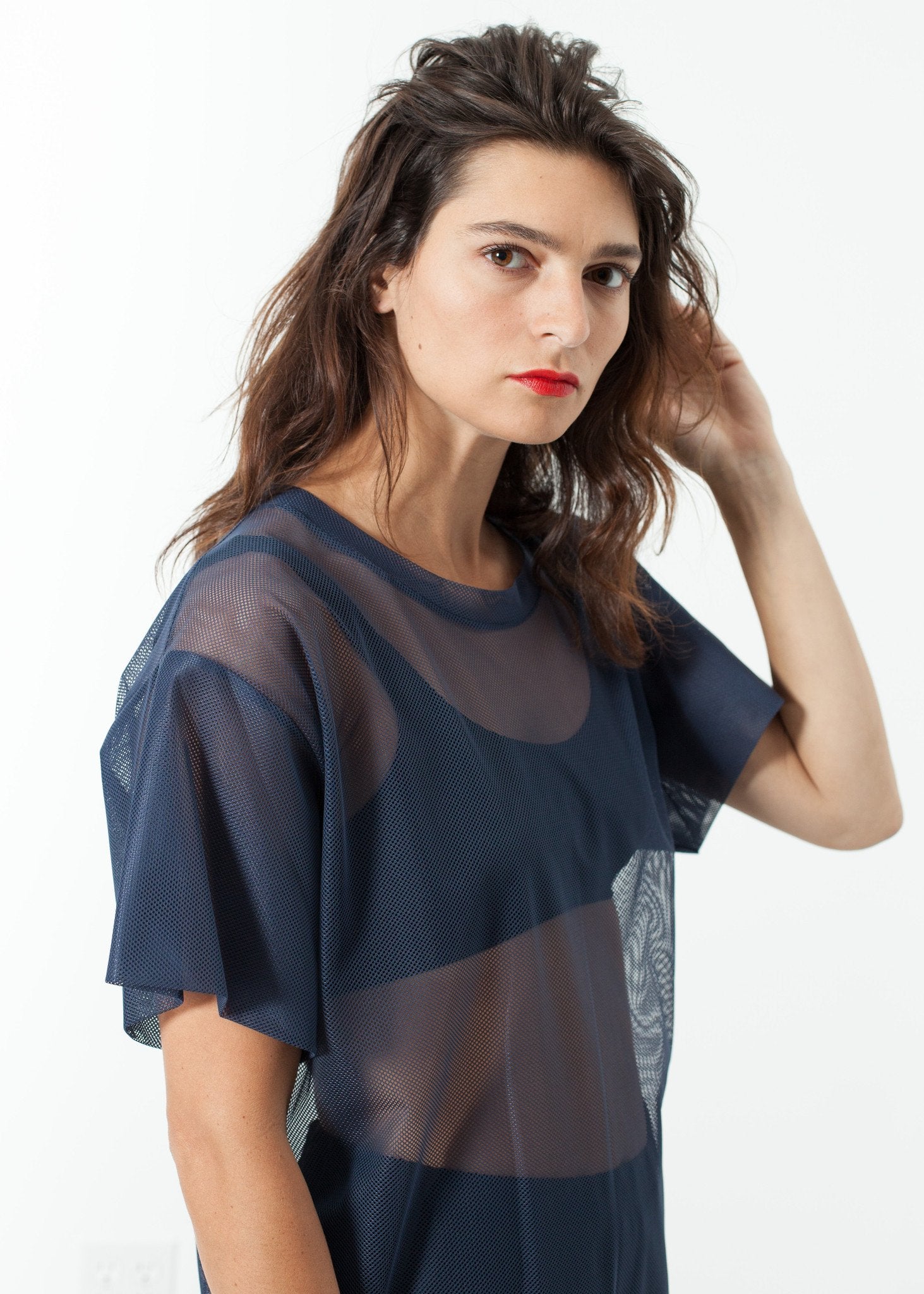 Mesh Over Tee in Navy|women's tops[option1]|[option2]|[option3] - hello