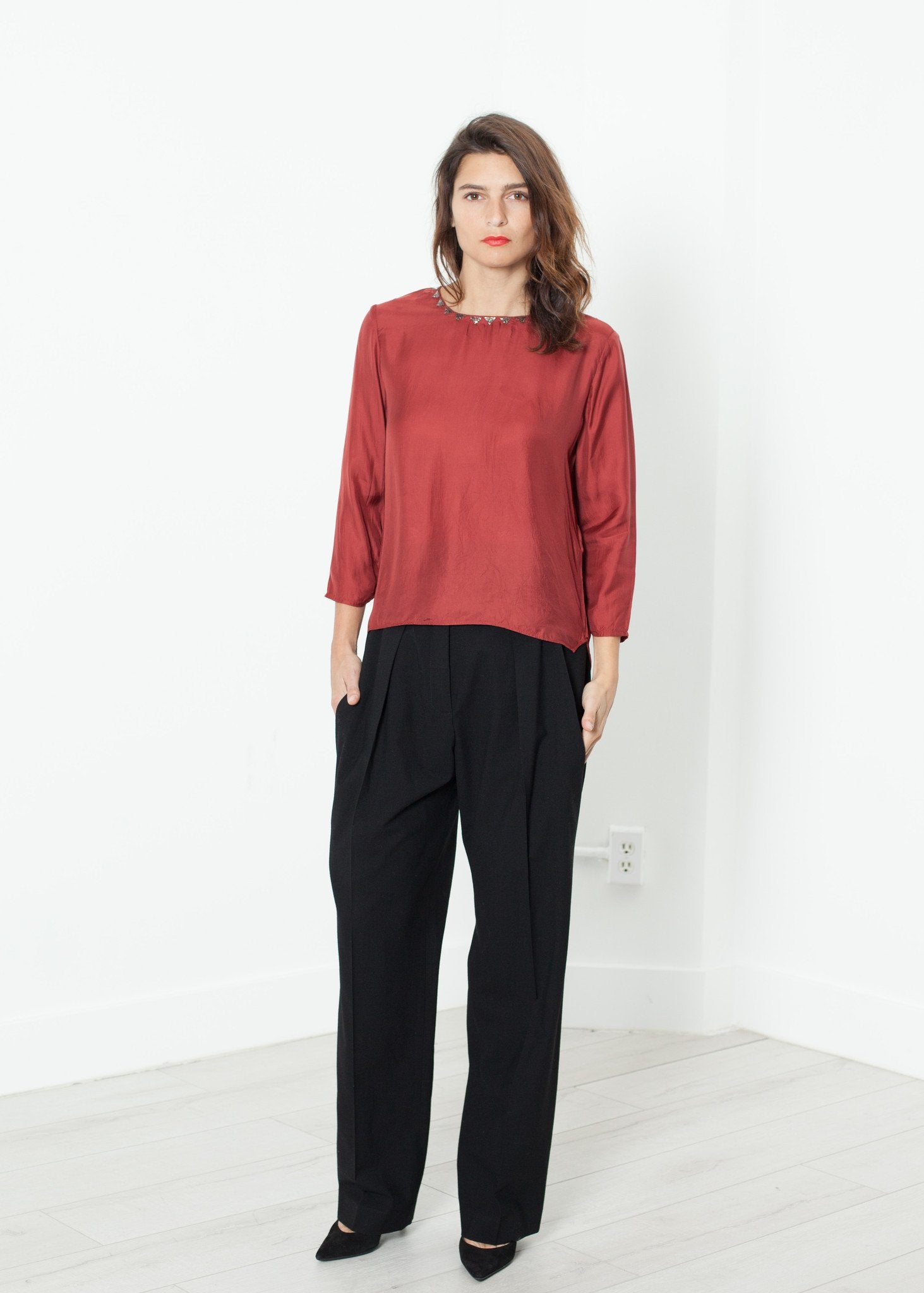Pleated Waistband Trouser in Black|women's pants[option1]|[option2]|[option3] - hello