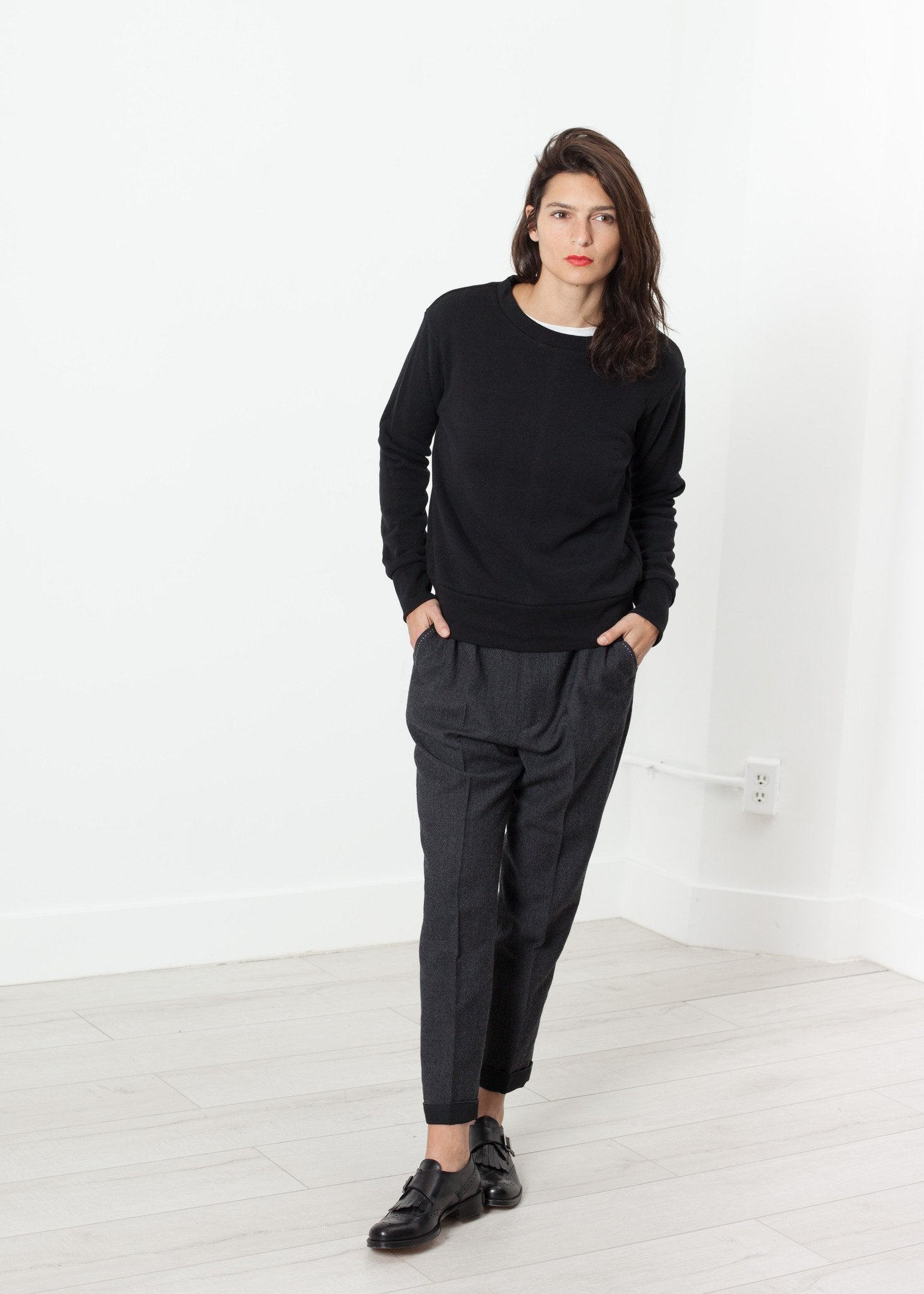 Loopwheeler Sweatshirt in Black|women's knitwear[option1]|[option2]|[option3] - hello