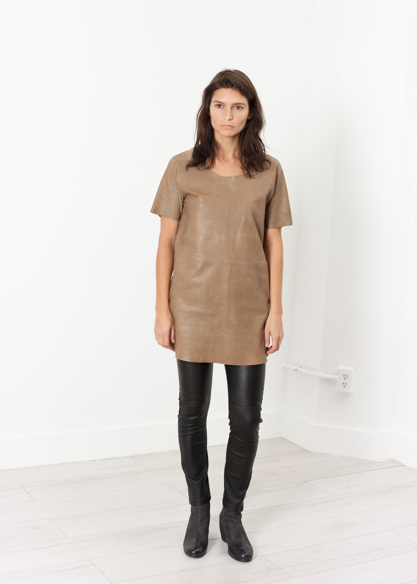Leather Front Tunic|women's dresses[option1]|[option2]|[option3] - hello