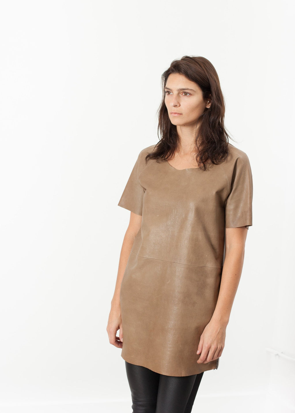 Leather Front Tunic|women's dresses[option1]|[option2]|[option3] - hello