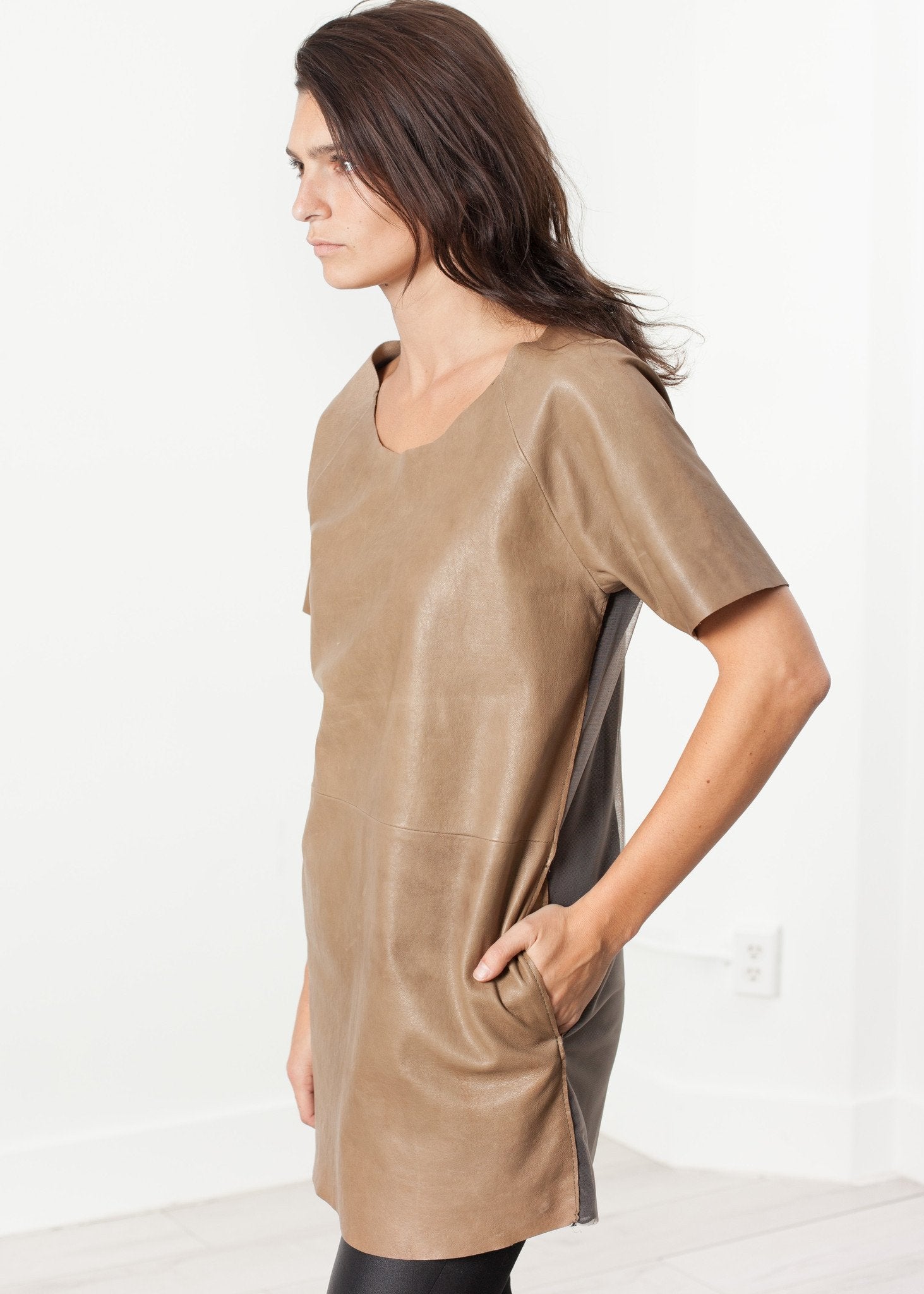 Leather Front Tunic|women's dresses[option1]|[option2]|[option3] - hello