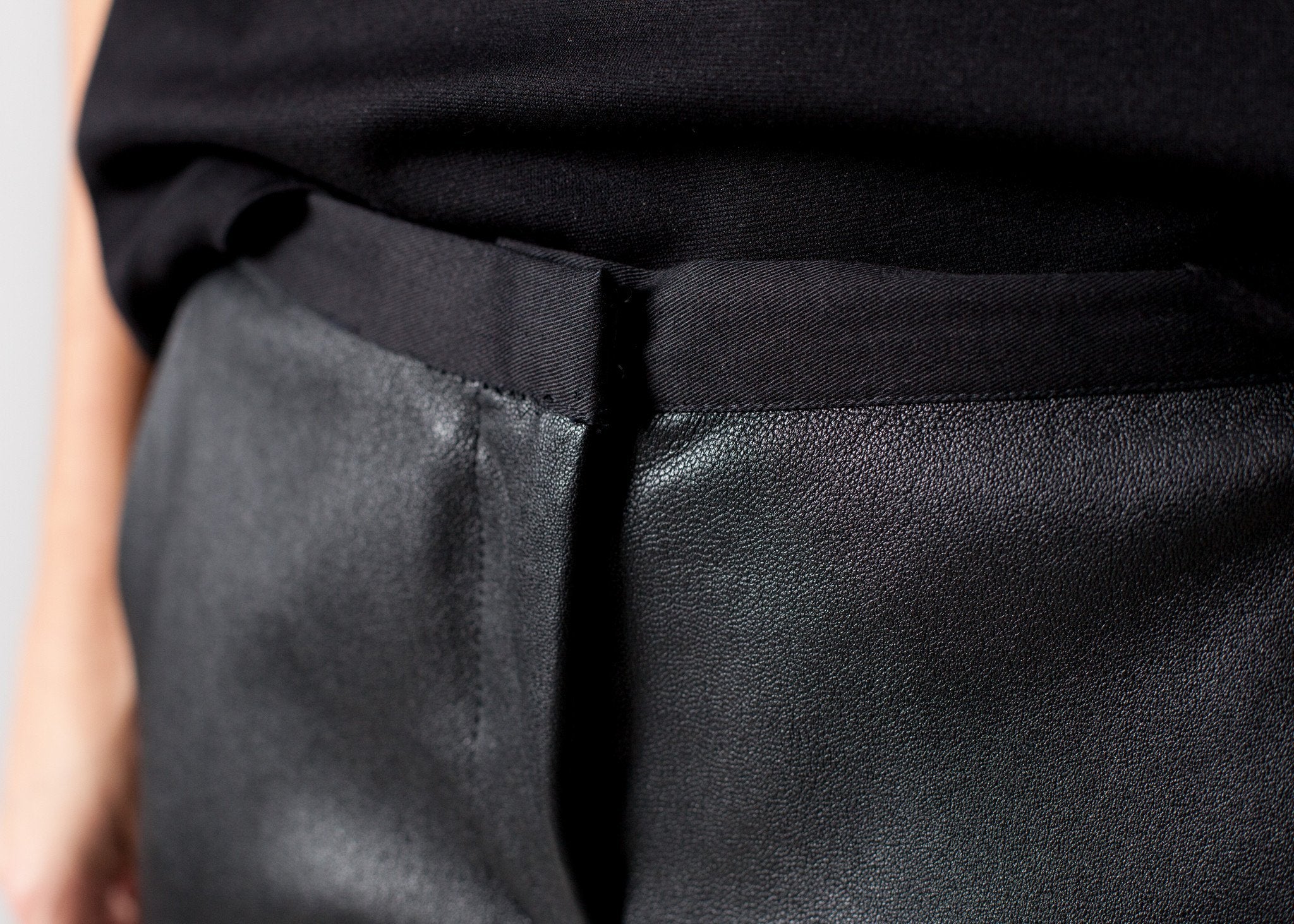 Leather Panel Trouser in Black|women's pants[option1]|[option2]|[option3] - hello