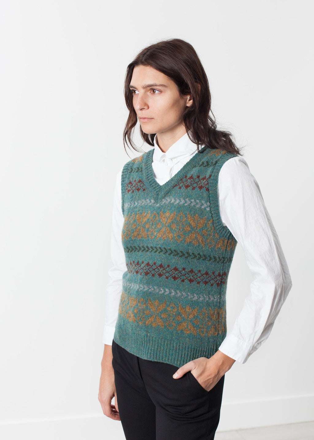 Fair Isle Vest in Army|women's vests[option1]|[option2]|[option3] - hello