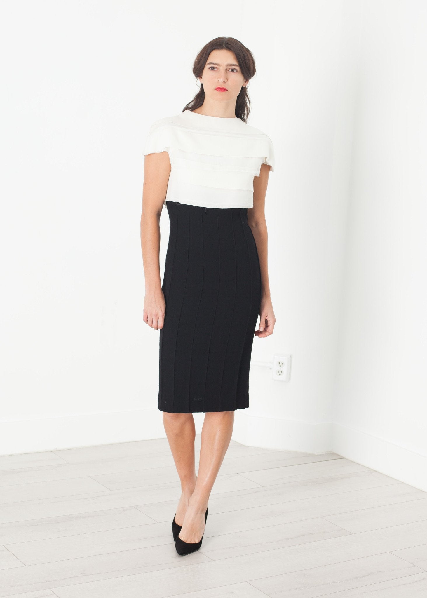 Layered Contrast Dress in Cream/Black|women's dresses[option1]|[option2]|[option3] - hello