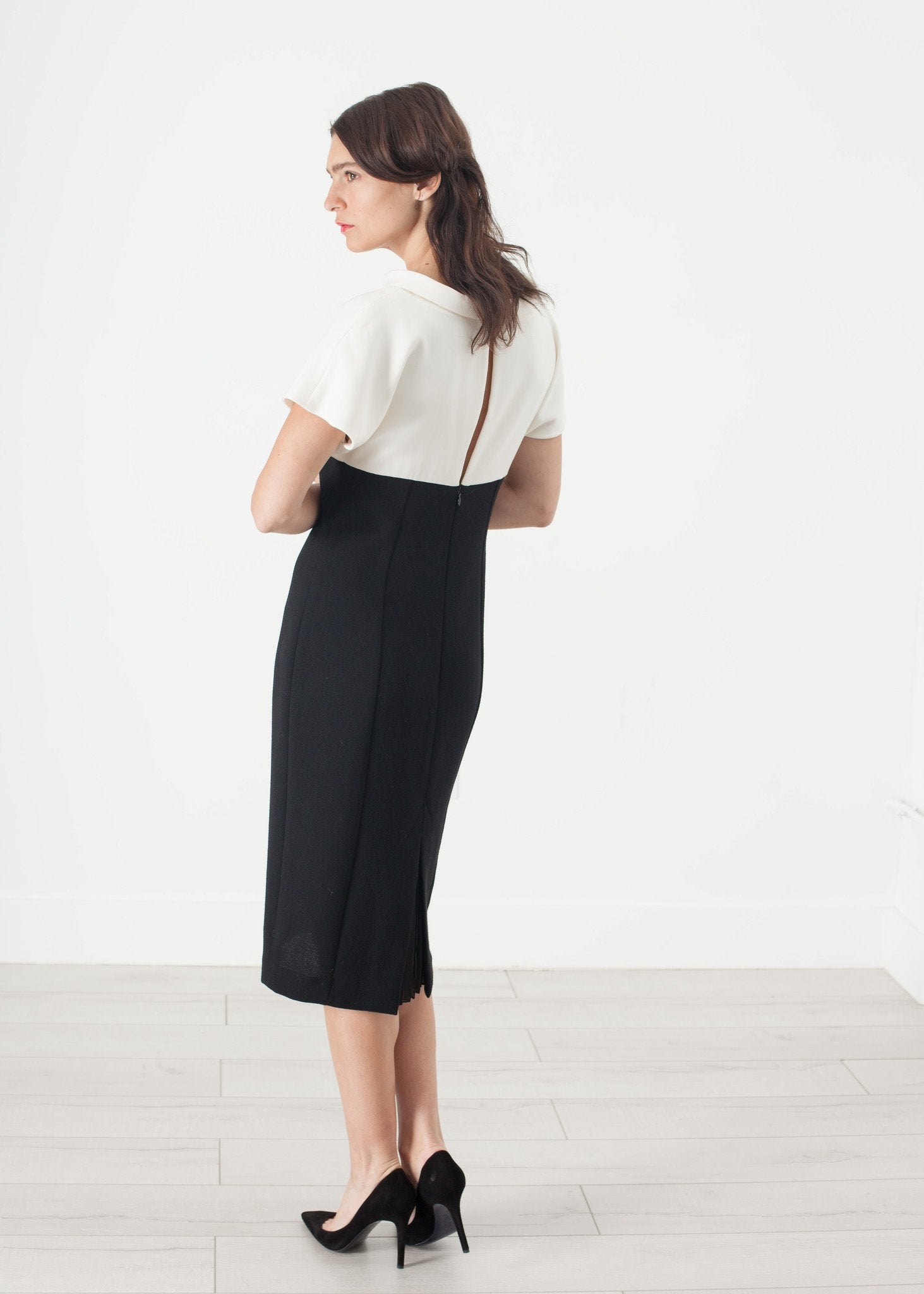 Pearl Fastened Dress in Cream/Black|women's dresses[option1]|[option2]|[option3] - hello