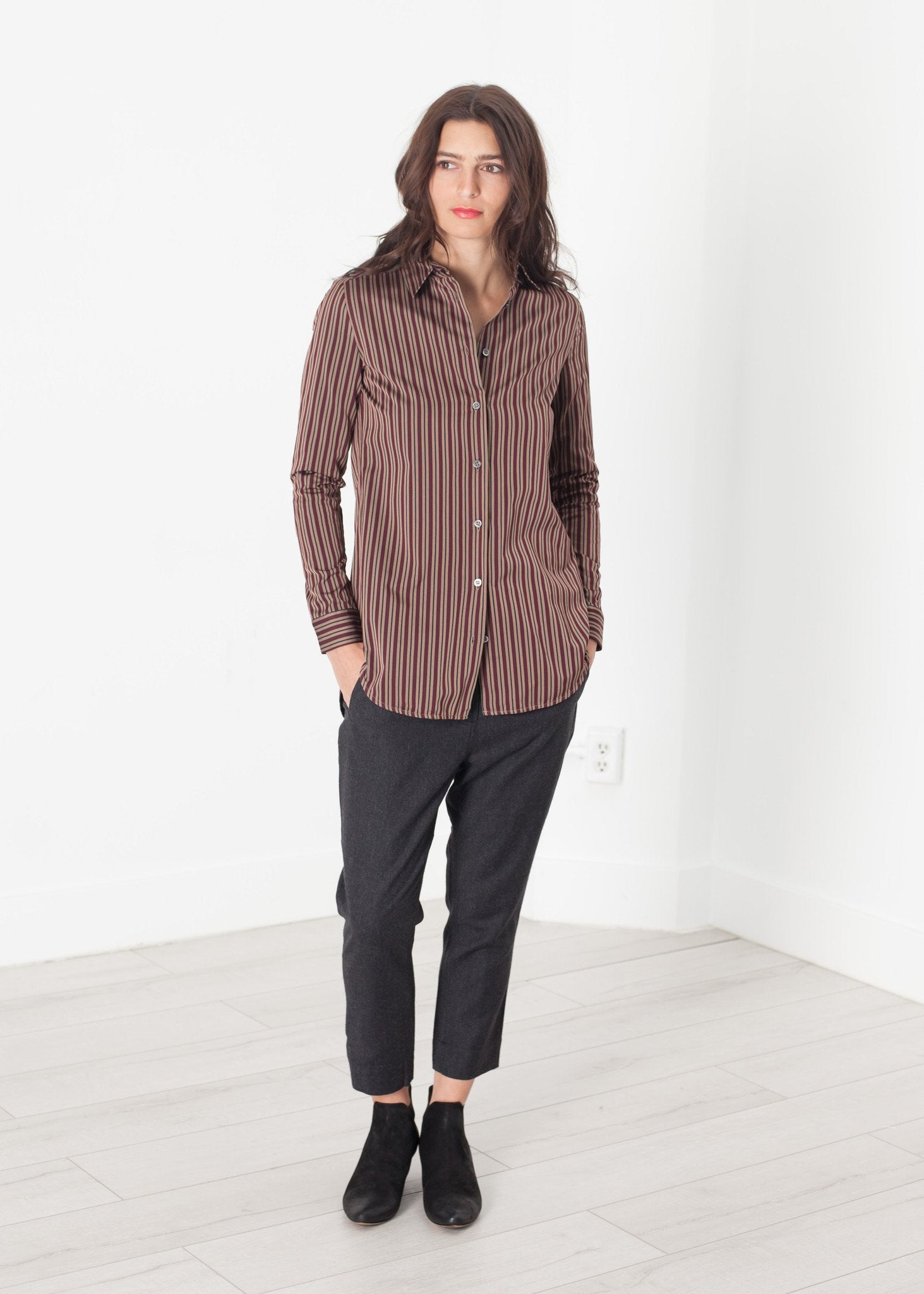 Sheen Button-Up in Red/Tan|women's button-ups[option1]|[option2]|[option3] - hello