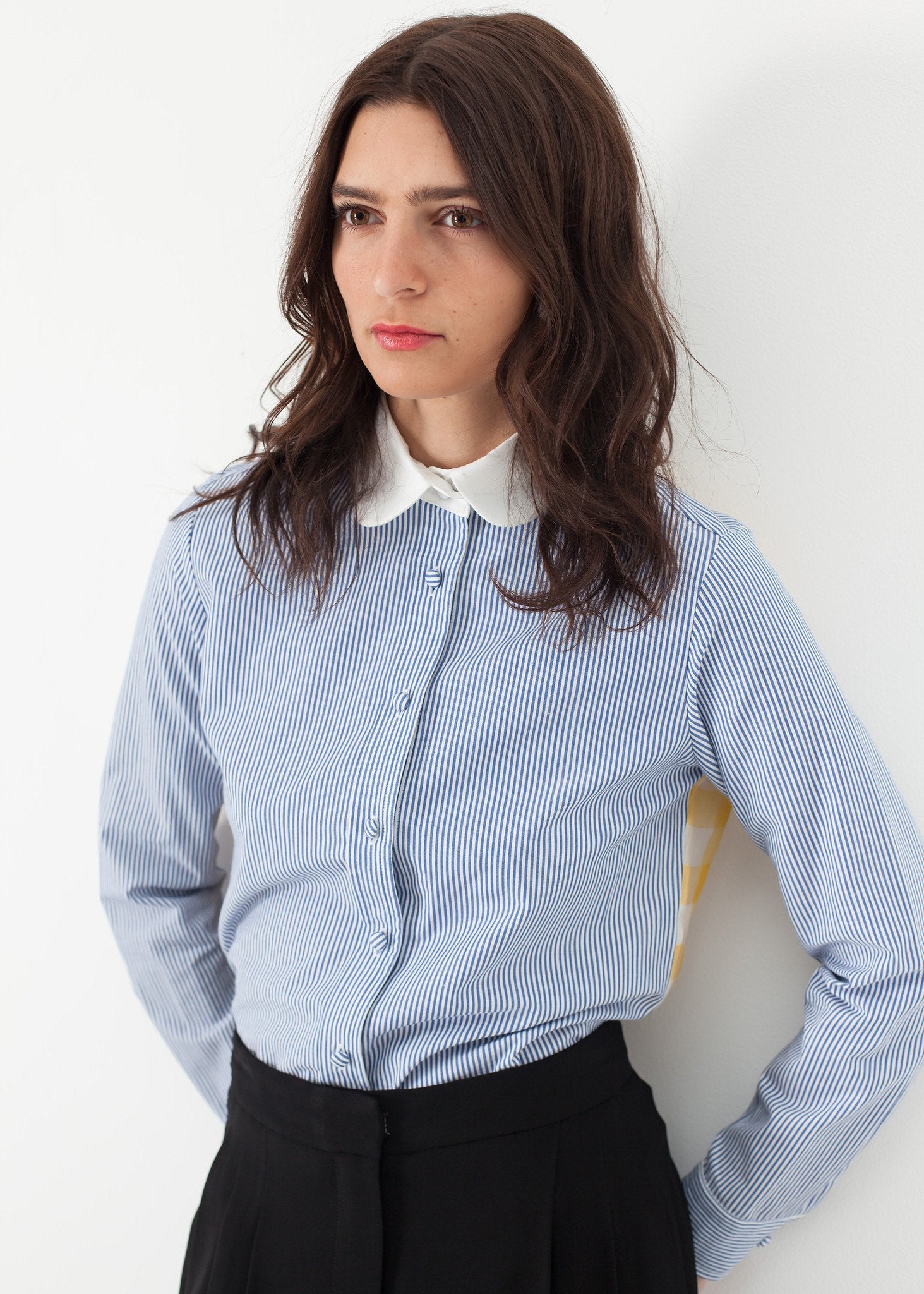 Longsleeve Blouse in Blue Stripe|women's button-ups[option1]|[option2]|[option3] - hello