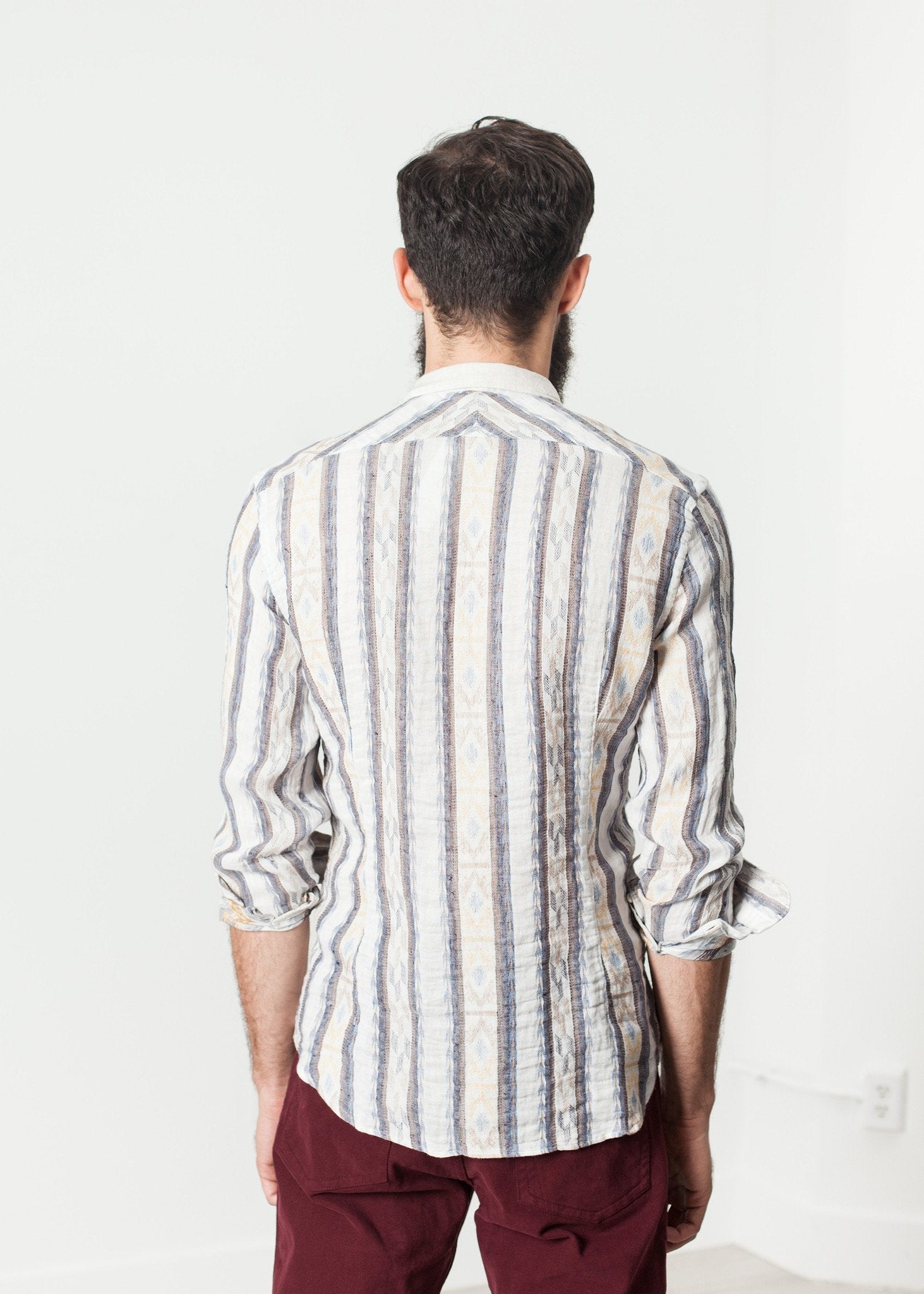 Linen Western Shirt in Beige/Blue|men's button-ups[option1]|[option2]|[option3] - hello