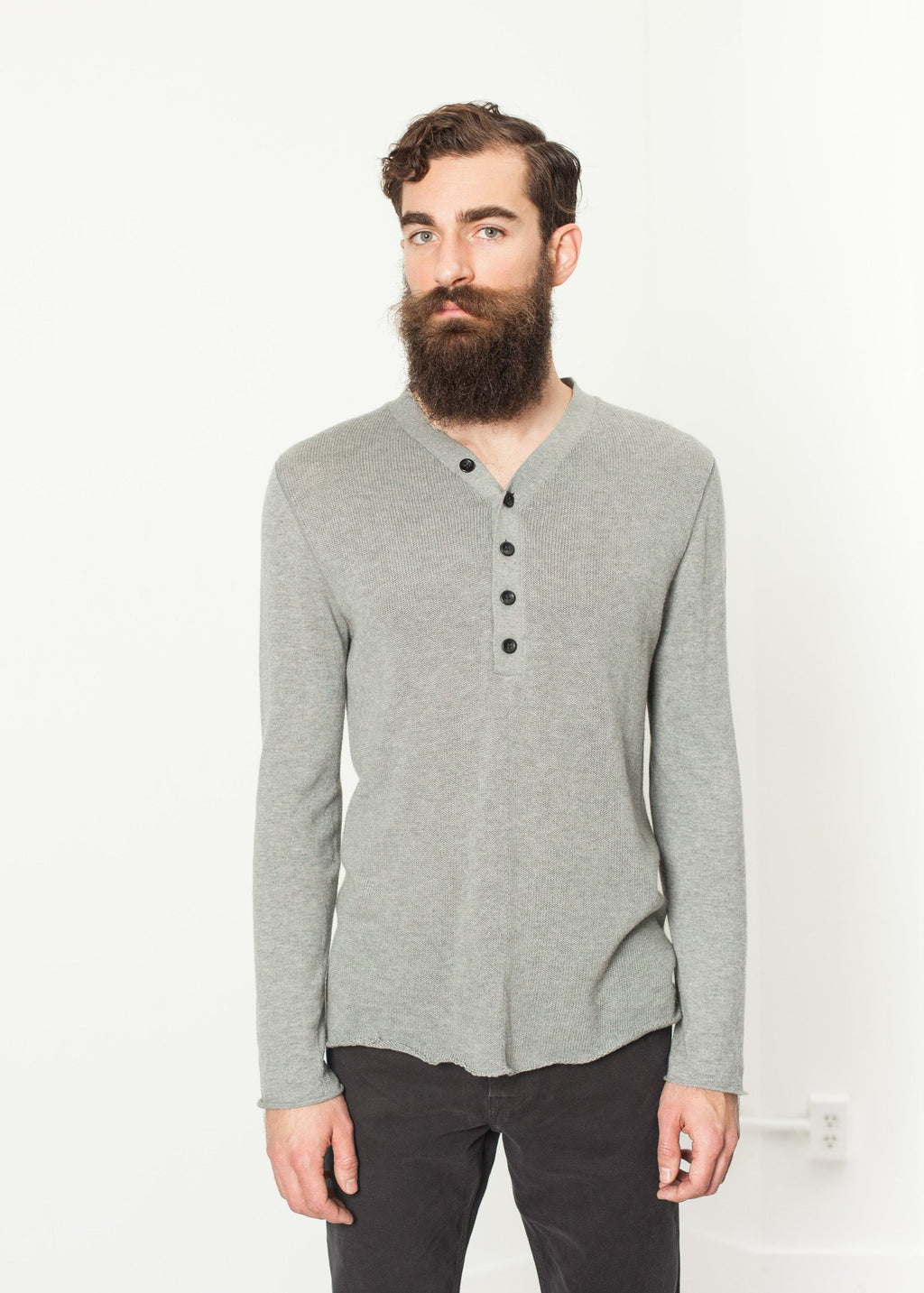 Garbo Henley in Grey|men's knitwear[option1]|[option2]|[option3] - hello