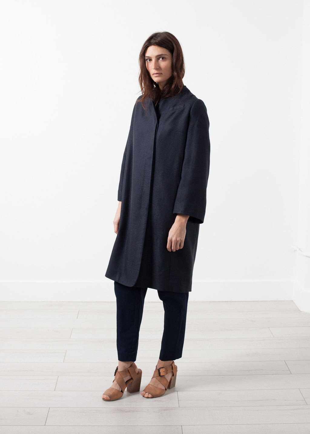 Woven Pleat Back Coat|women's coats & jackets[option1]|[option2]|[option3] - hello
