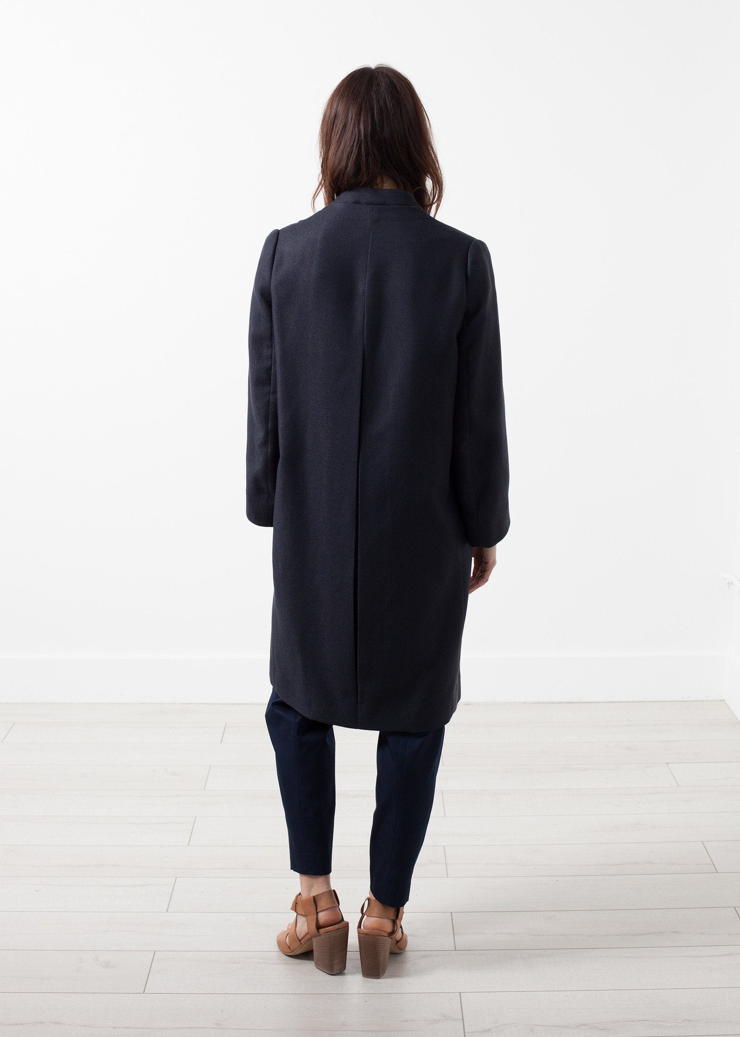 Woven Pleat Back Coat|women's coats & jackets[option1]|[option2]|[option3] - hello