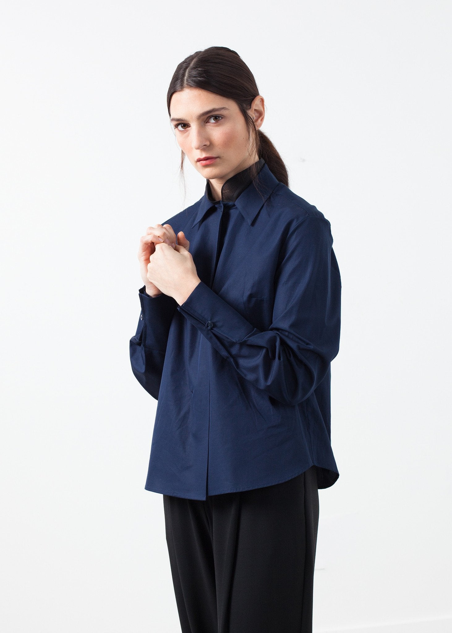 Sheer Silk Collar Button Up|women's button-ups[option1]|[option2]|[option3] - hello