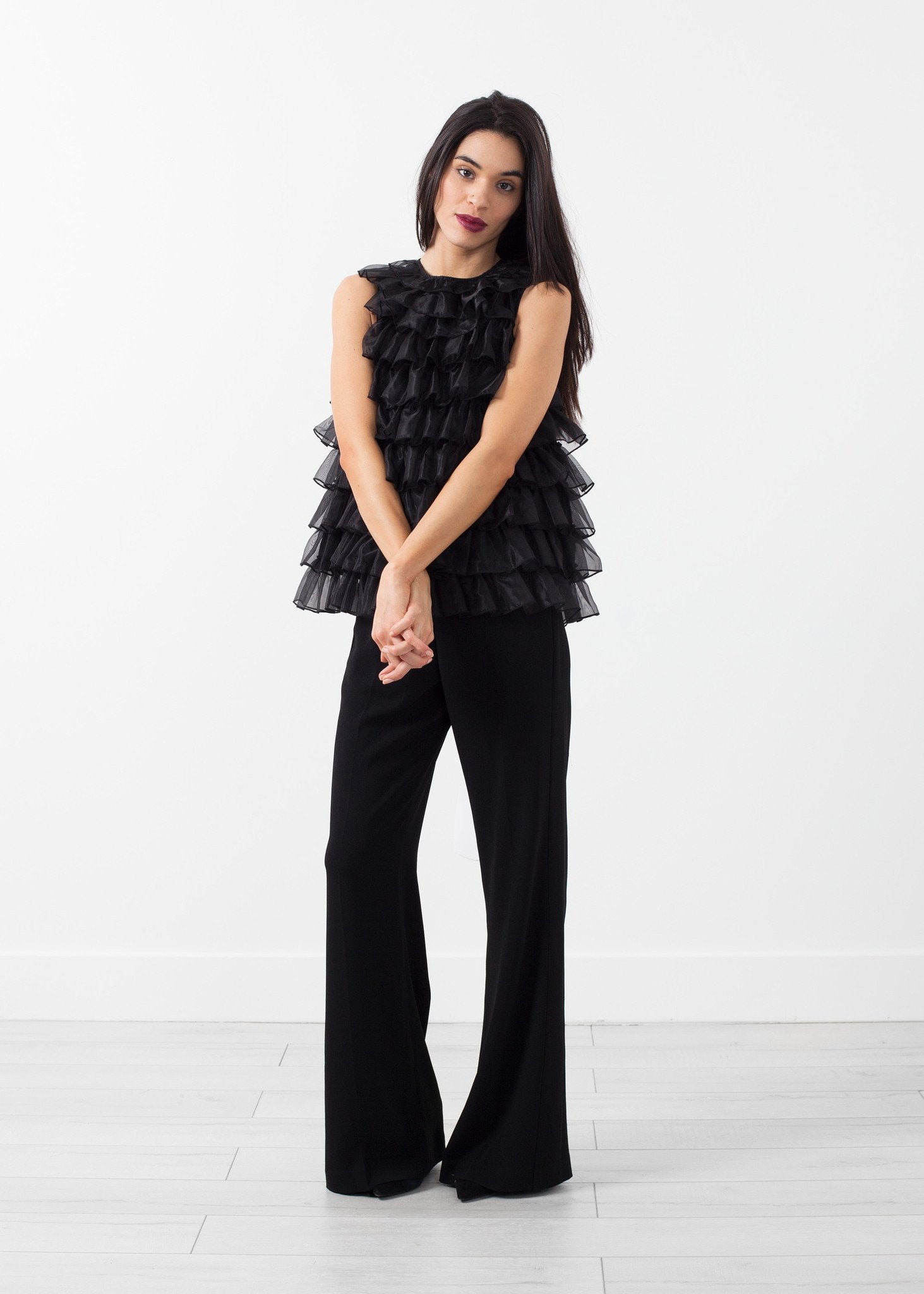 Organza Ruffle Top|women's tops[option1]|[option2]|[option3] - hello