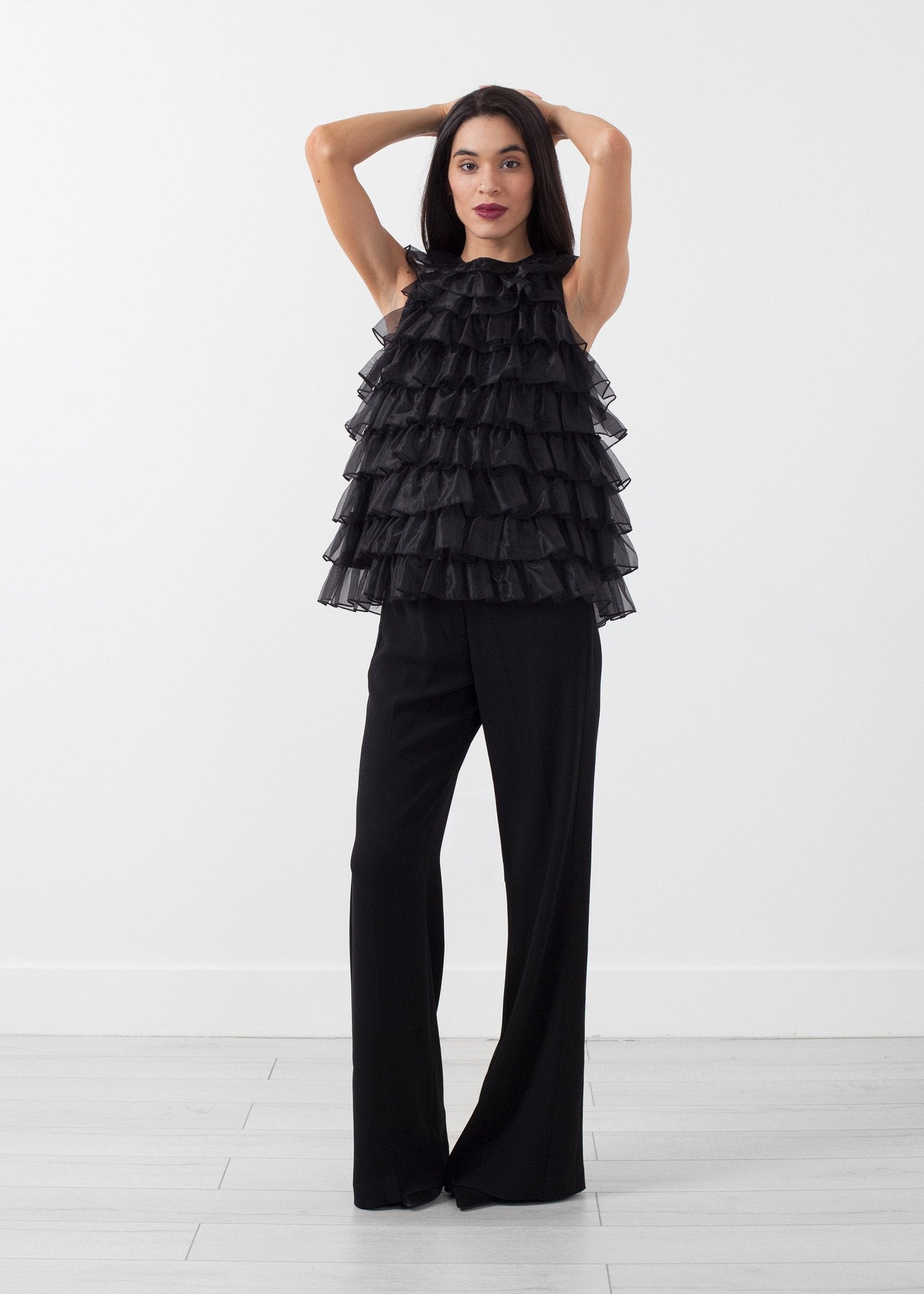 Organza Ruffle Top|women's tops[option1]|[option2]|[option3] - hello
