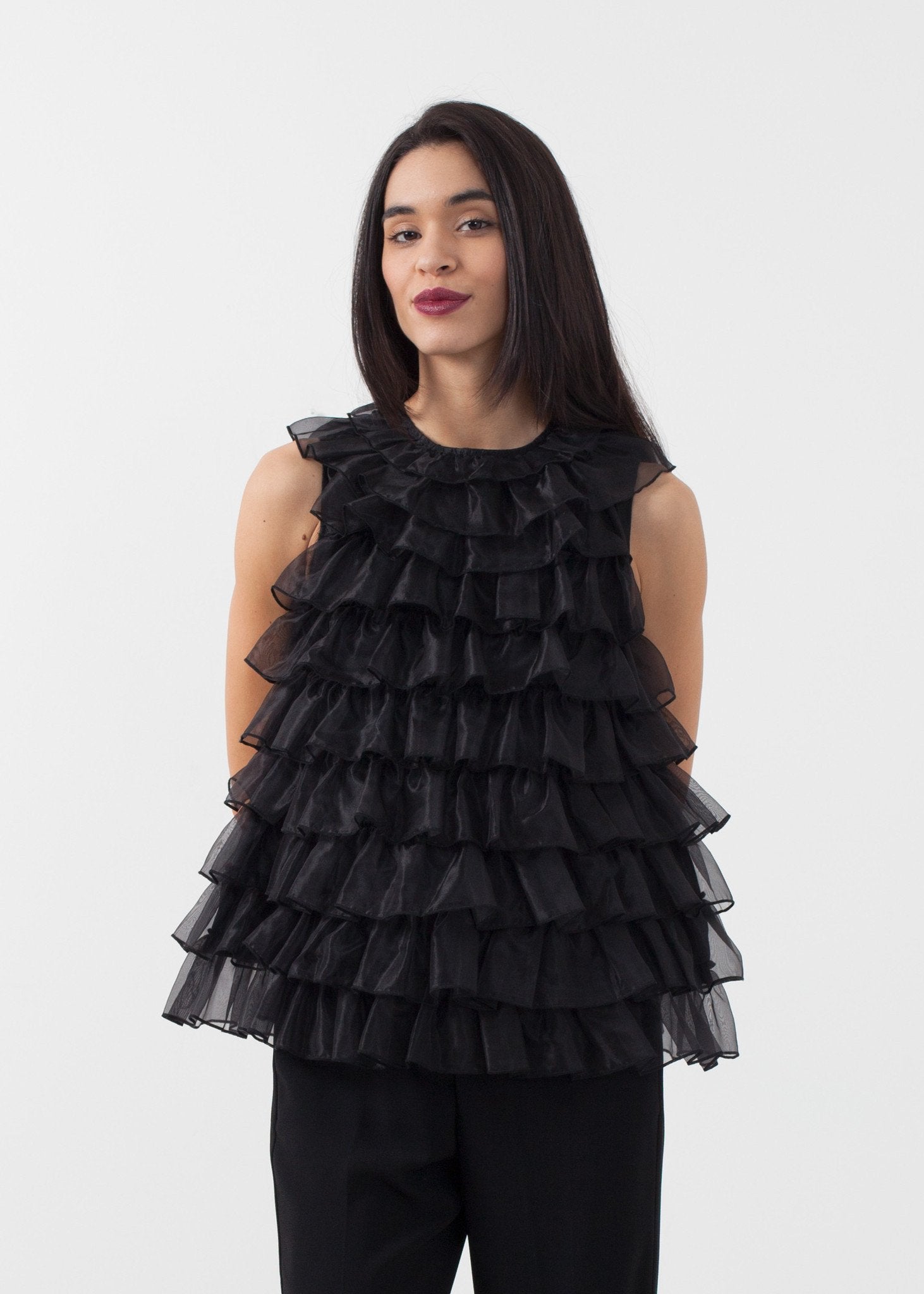 Organza Ruffle Top|women's tops[option1]|[option2]|[option3] - hello