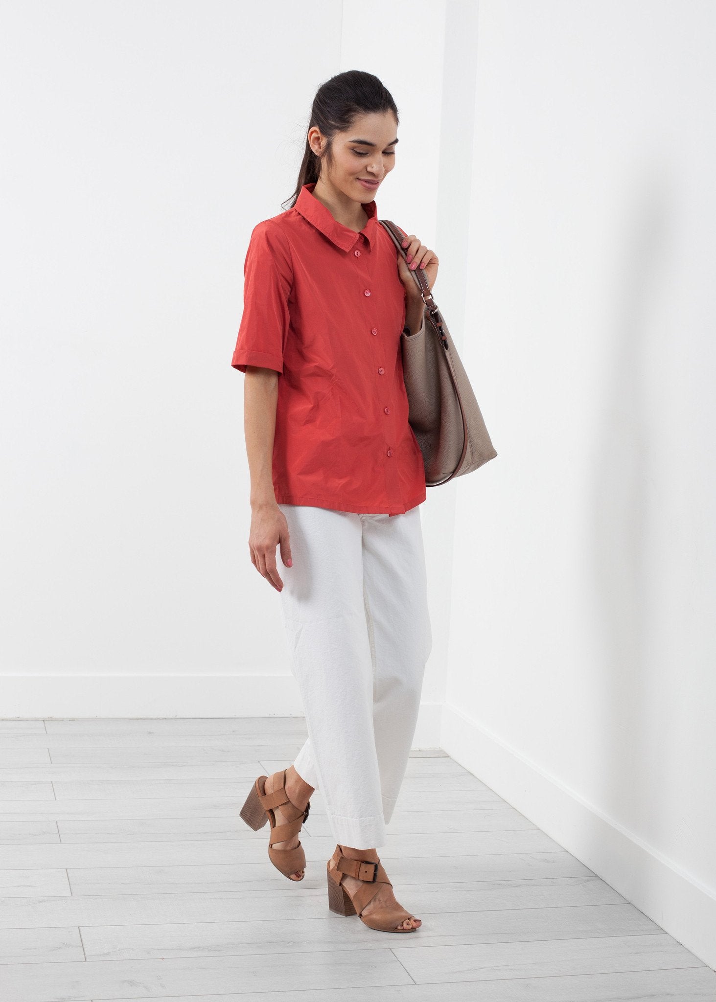 Short Sleeve Button Up|women's tops[option1]|[option2]|[option3] - hello