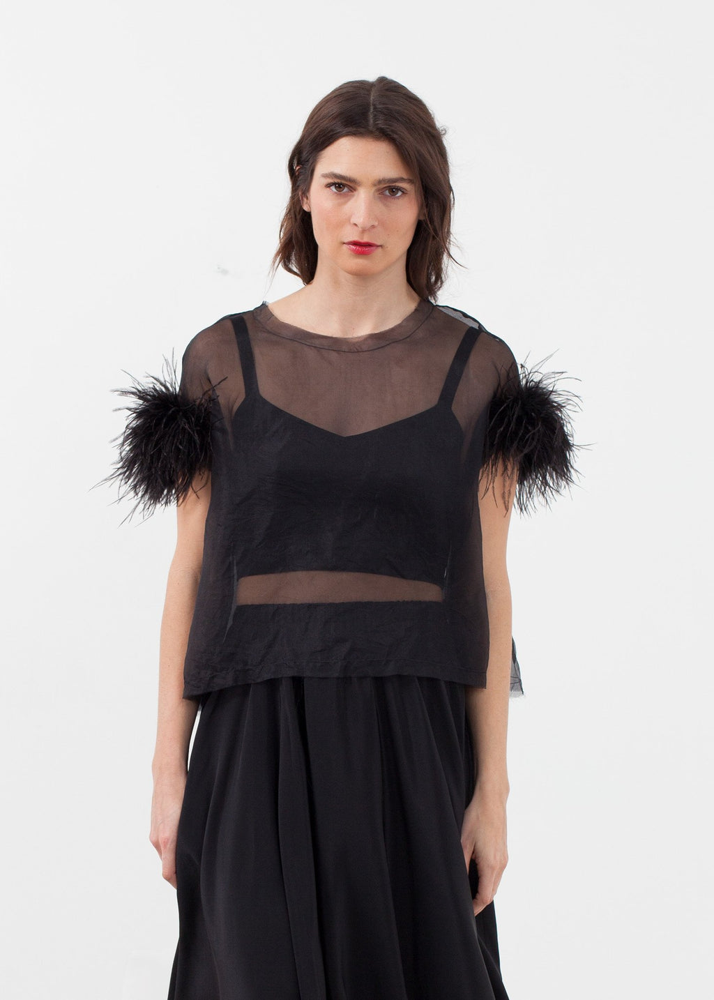 Organza Feather Top|women's tops[option1]|[option2]|[option3] - hello